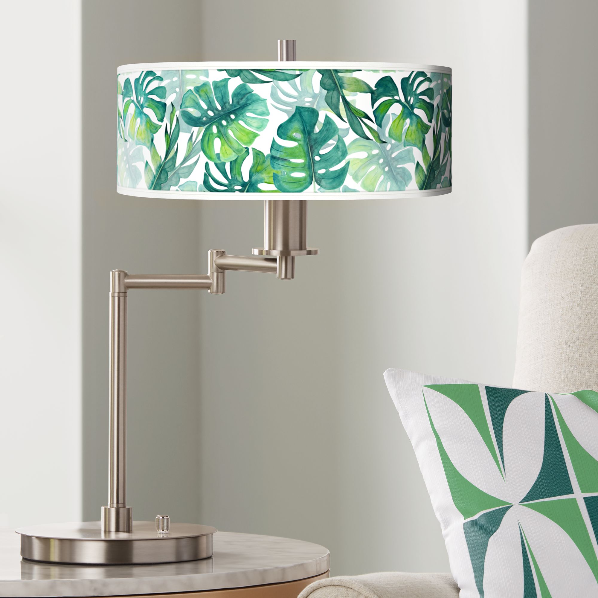 Tropical Giclee Shade Style LED Swing Arm Desk Lamp
