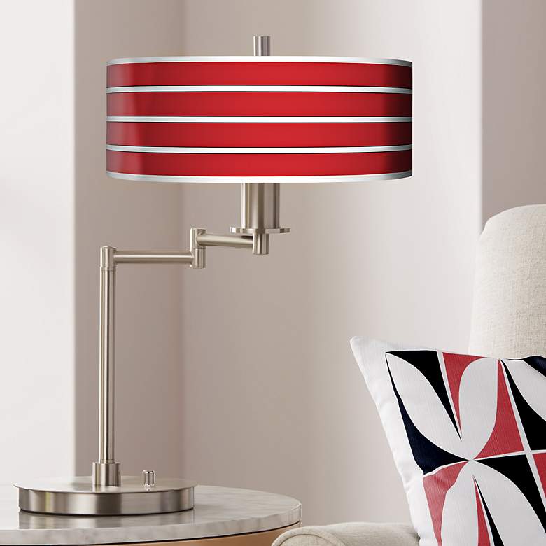 Image 1 Bold Red Stripe Giclee Shade LED Swing Arm Desk Lamp