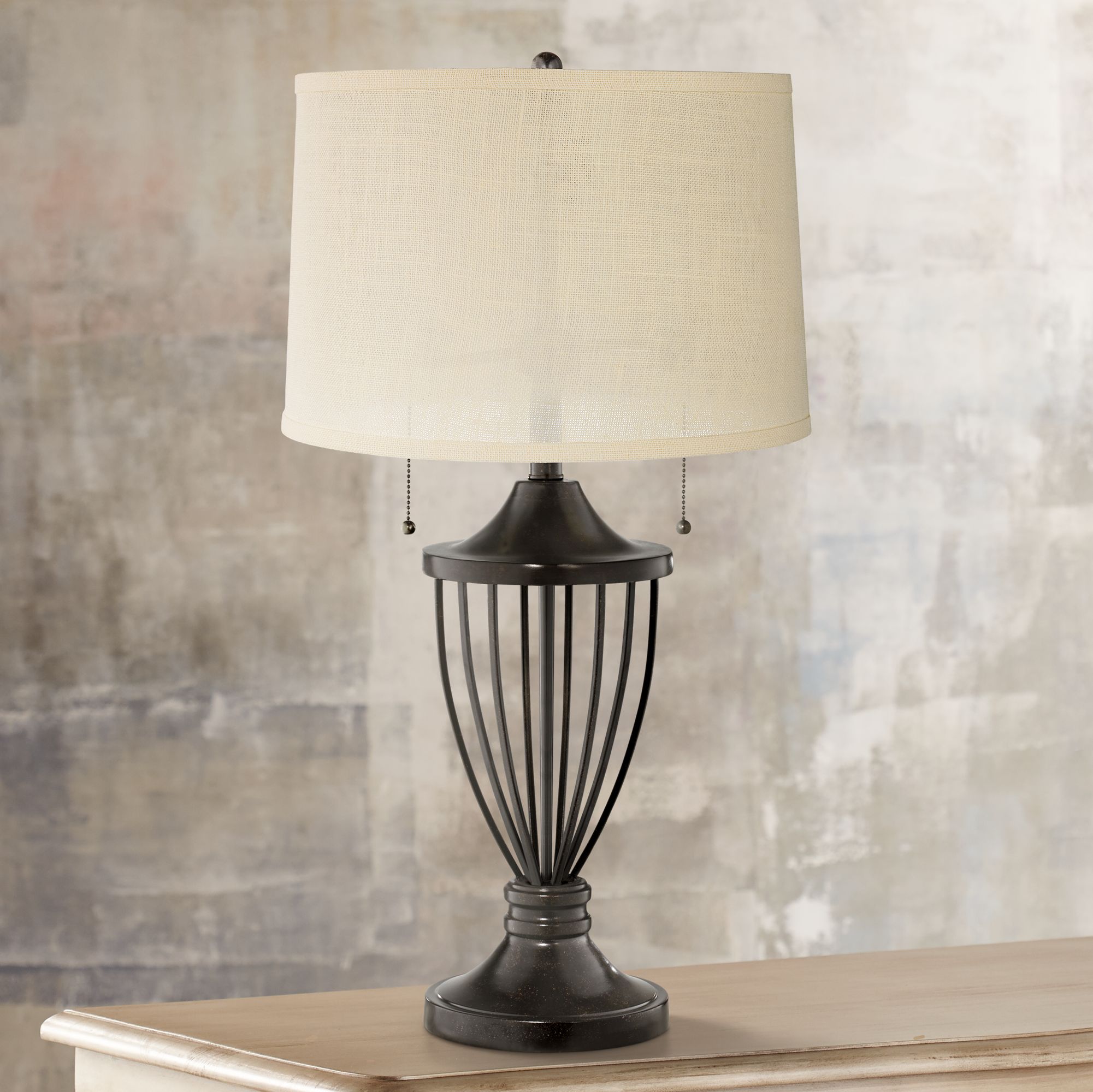 Cream Burlap Bronze Urn Table Lamp