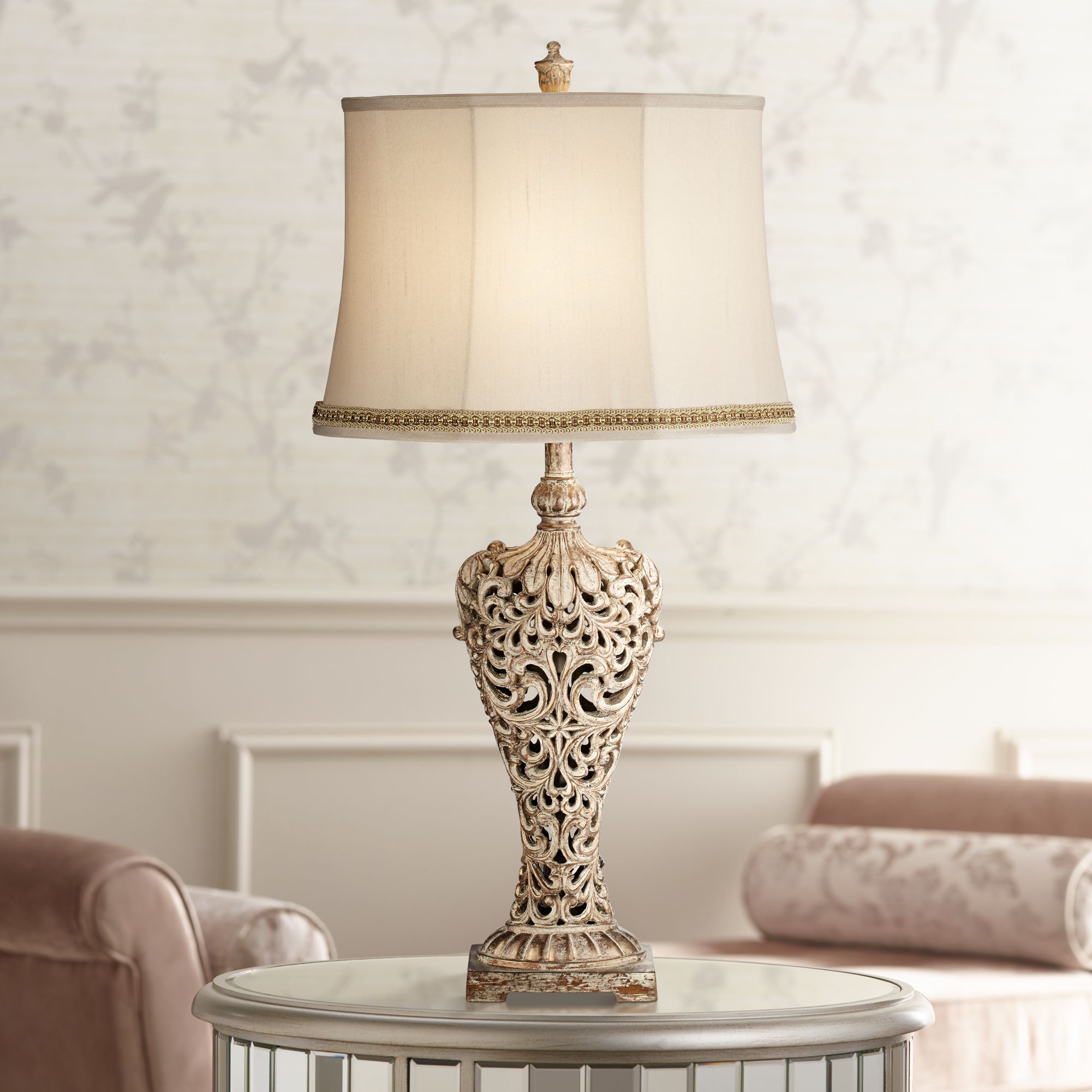 Elle Gold Table Lamp with Handcrafted Braid Trim Shade