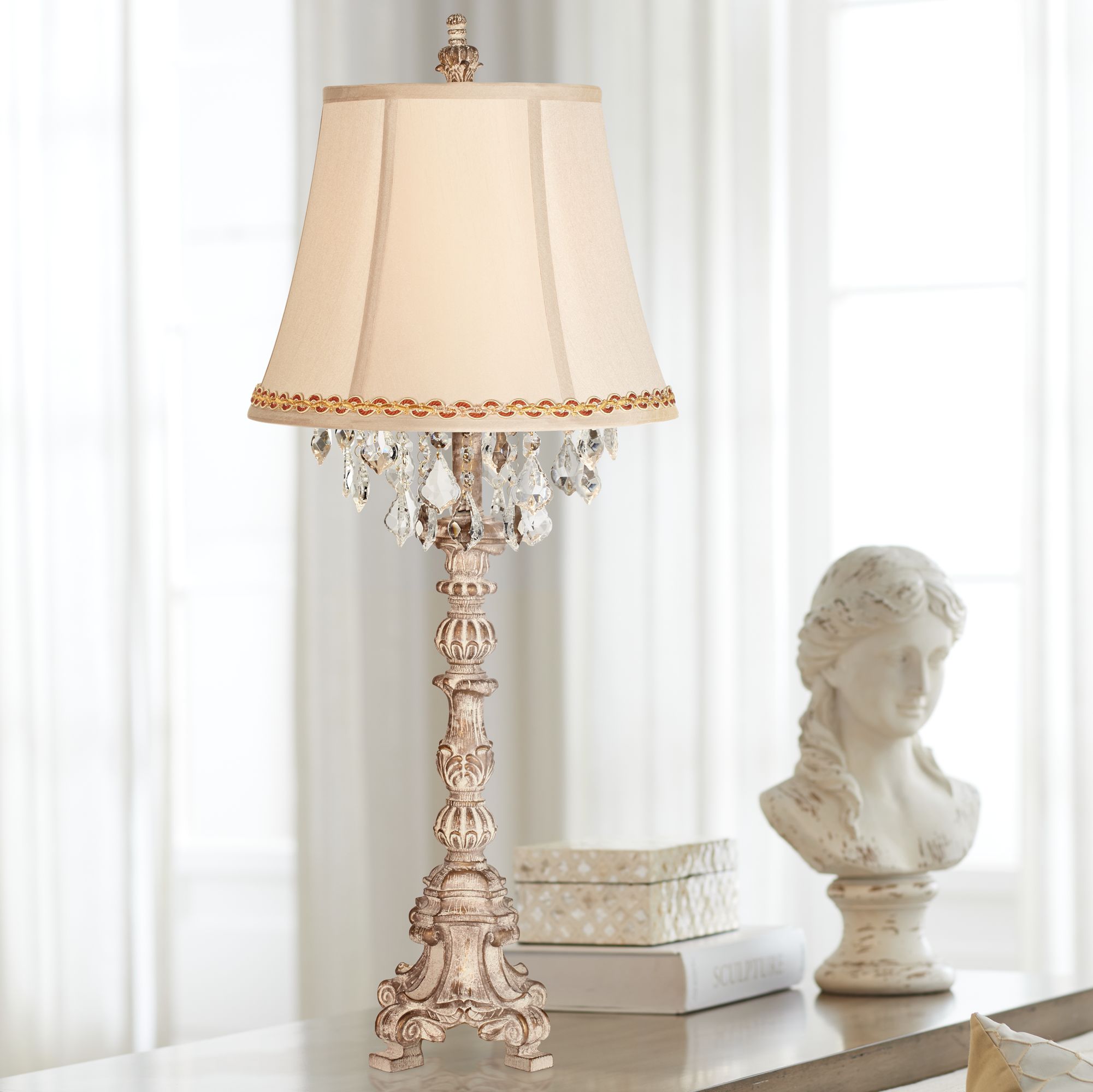 Duval French Crystal Table Lamp with Gold and Rust Trim