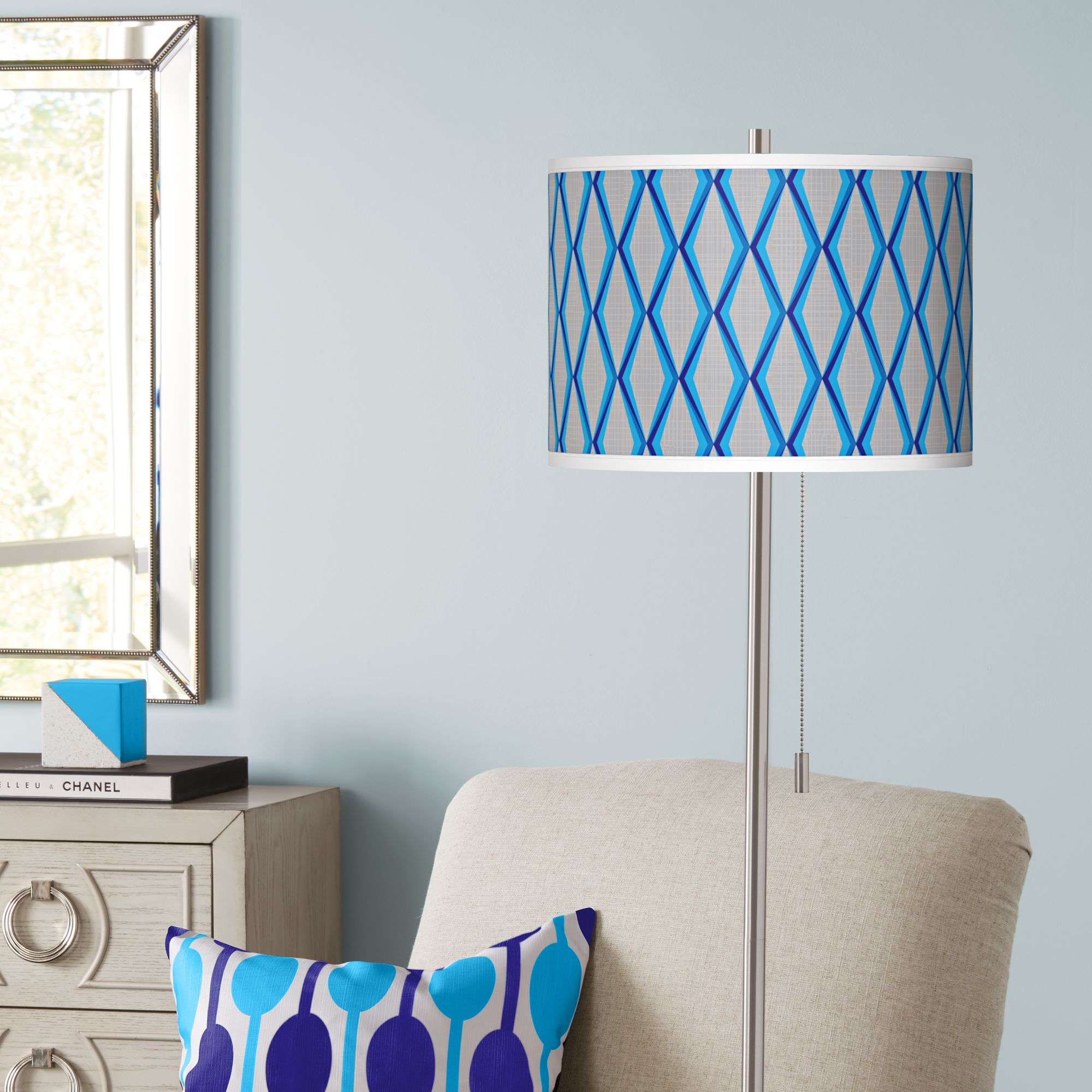 Bleu Matrix Brushed Nickel Pull Chain Floor Lamp