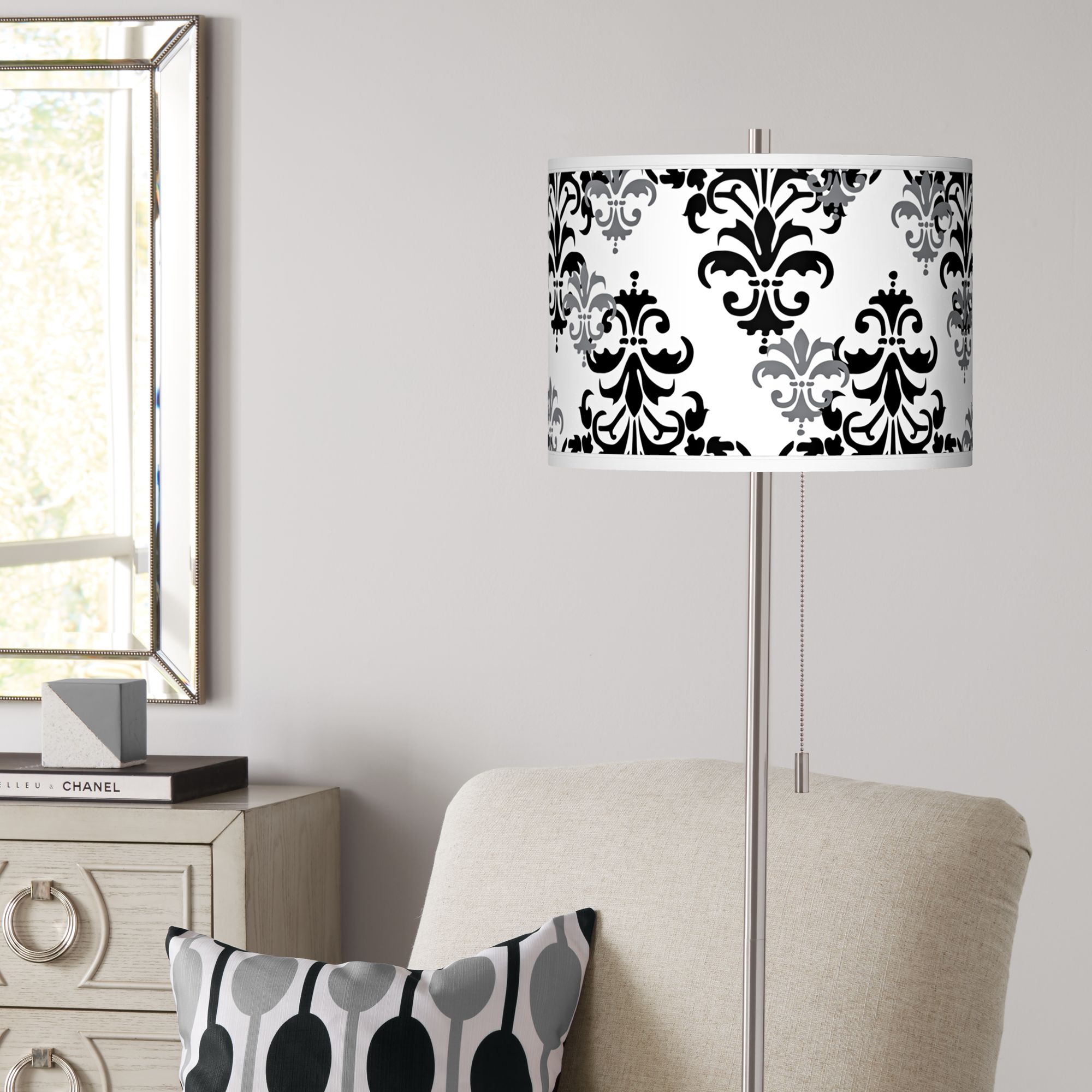 Damask Shadow Brushed Nickel Pull Chain Floor Lamp 26Y96 Lamps Plus