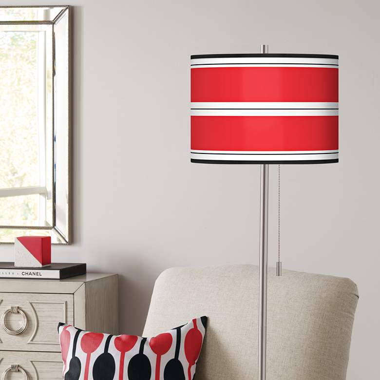 Image 1 Giclee Red Stripes Brushed Nickel Pull Chain Floor Lamp