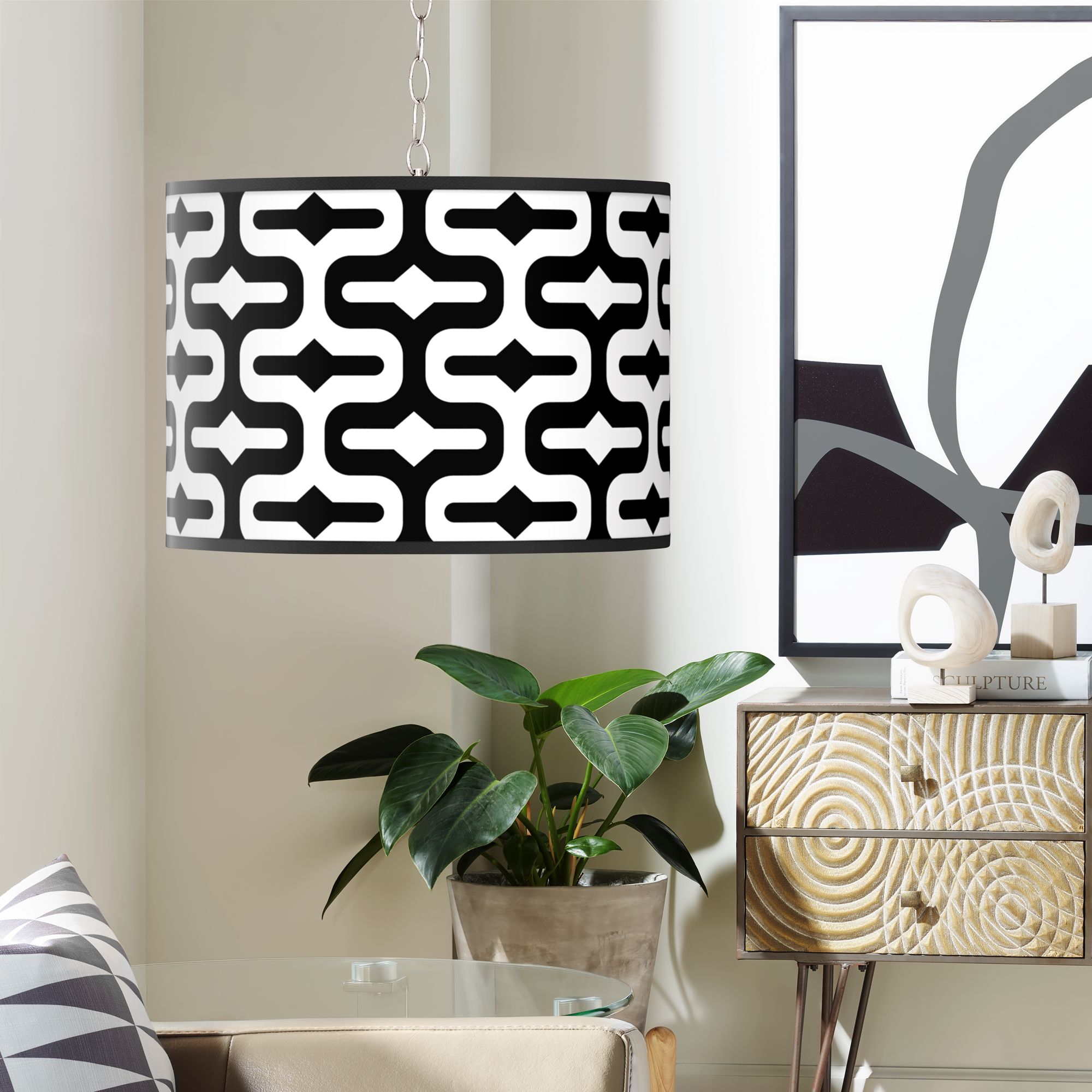 Swag Style Reflection Giclee Shade Plug-In Chandelier