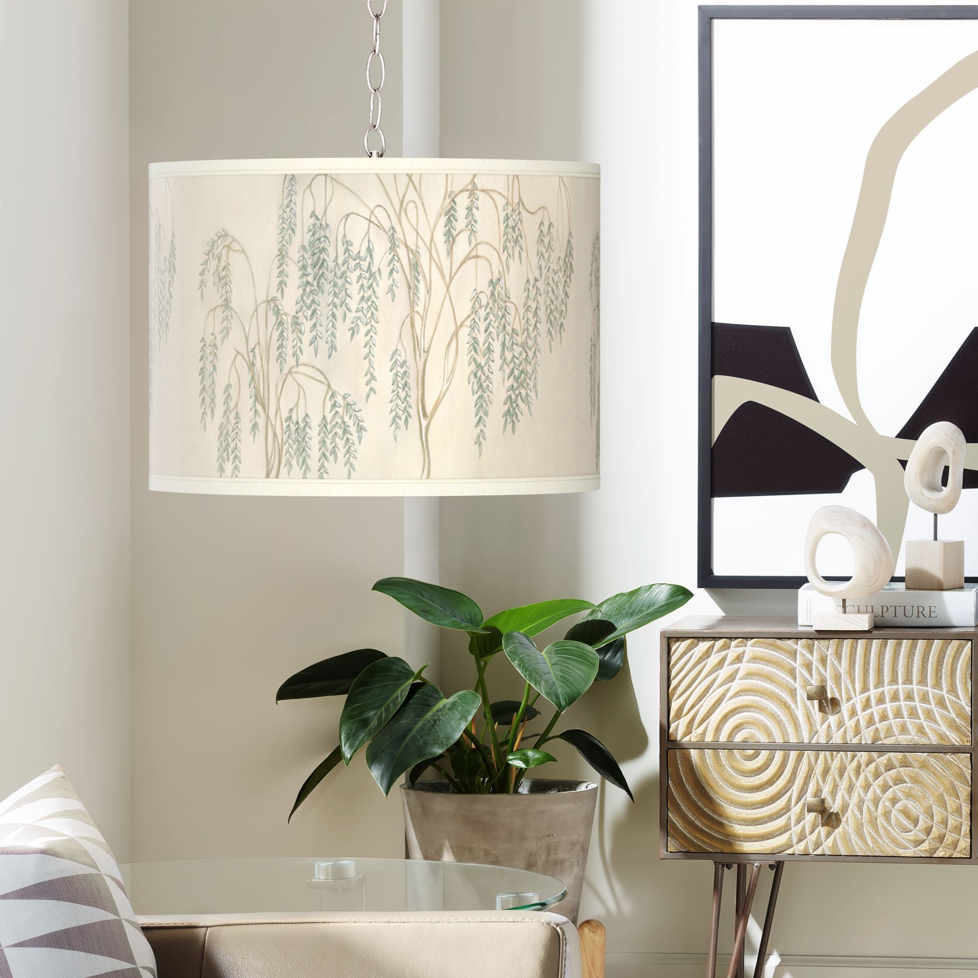 Swag Style Weeping Willow Giclee Shade Plug-In Chandelier