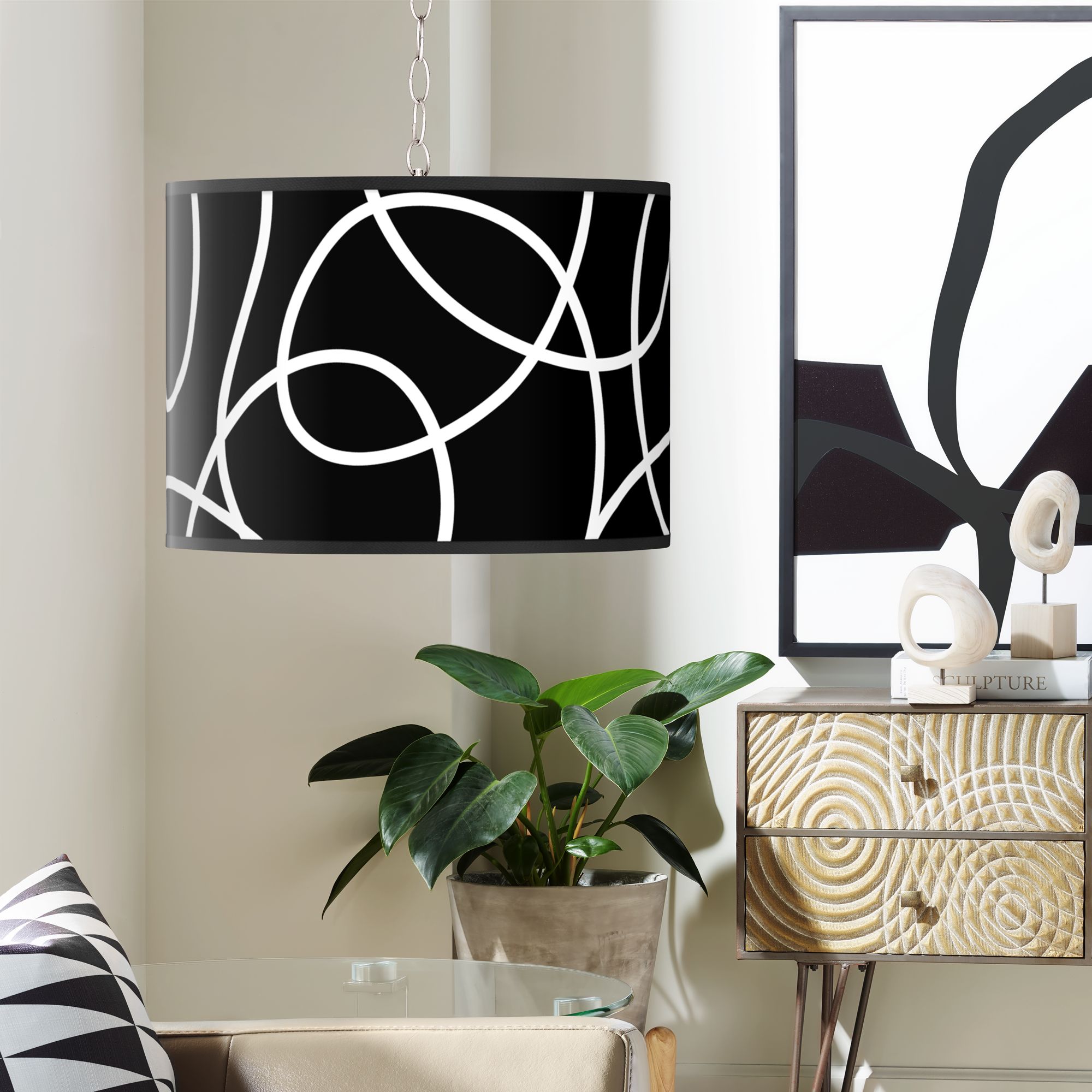 Swag Style Abstract Shade Plug-In Chandelier