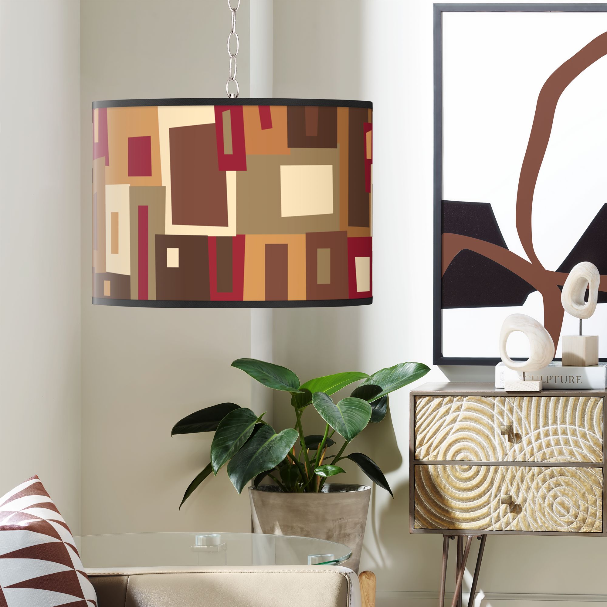 Swag Style Earth Palette Shade Plug-In Chandelier