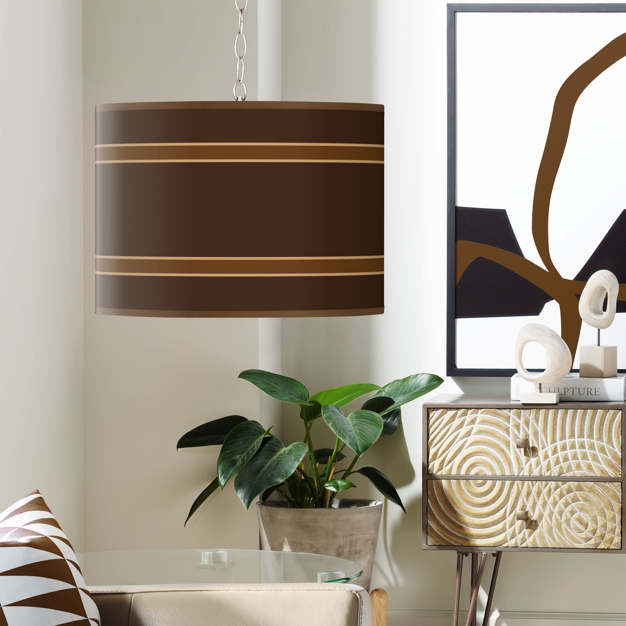 Swag Style Saratoga Stripe Shade Plug-In Chandelier