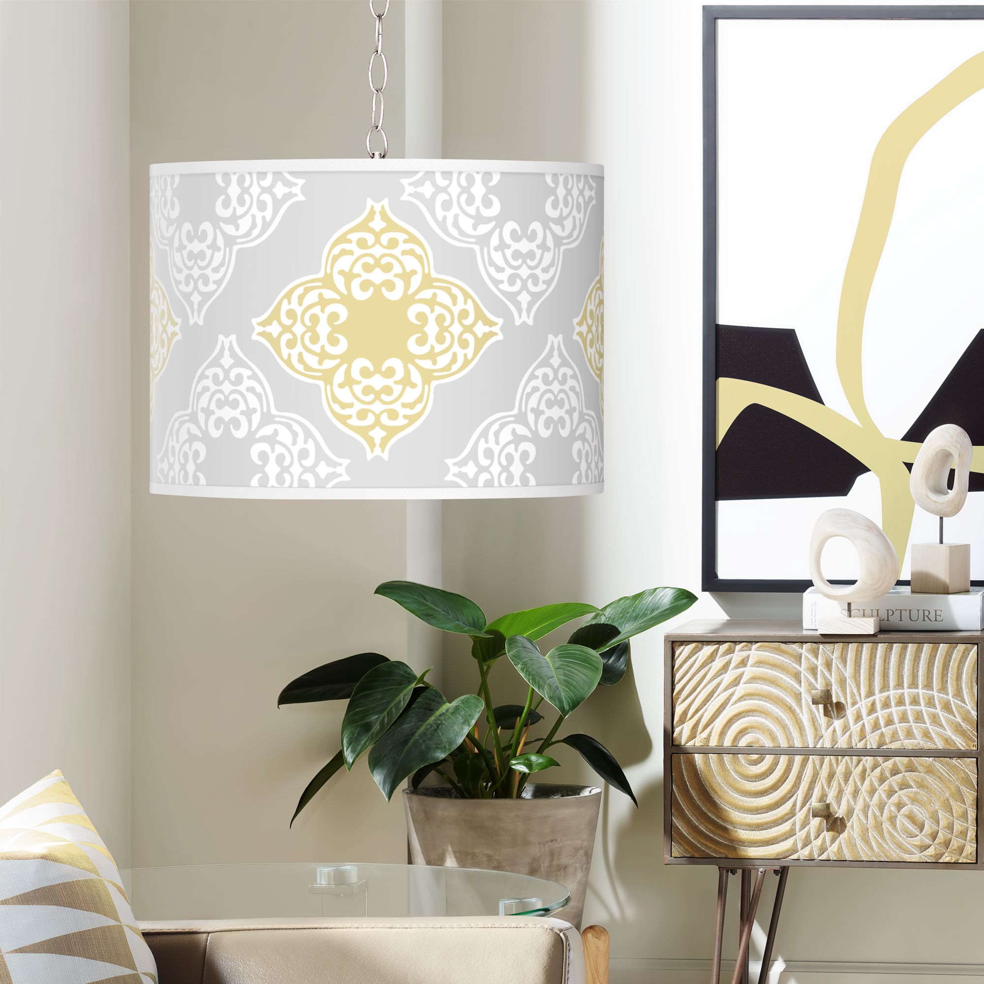 Swag Style Aster Grey Shade Plug-In Chandelier