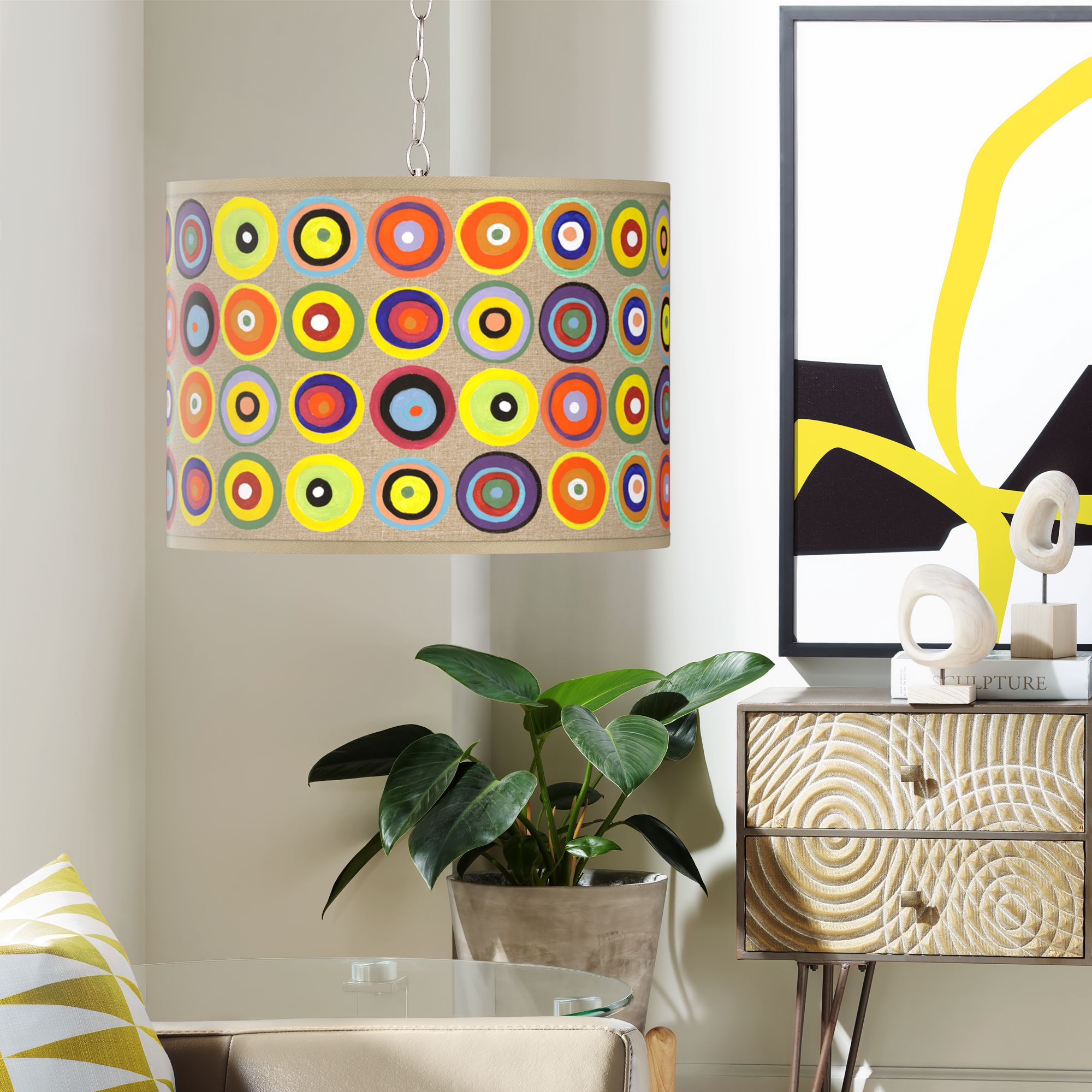 Marbles in the Park Giclee Shade Brushed Nickel Swag Pendant