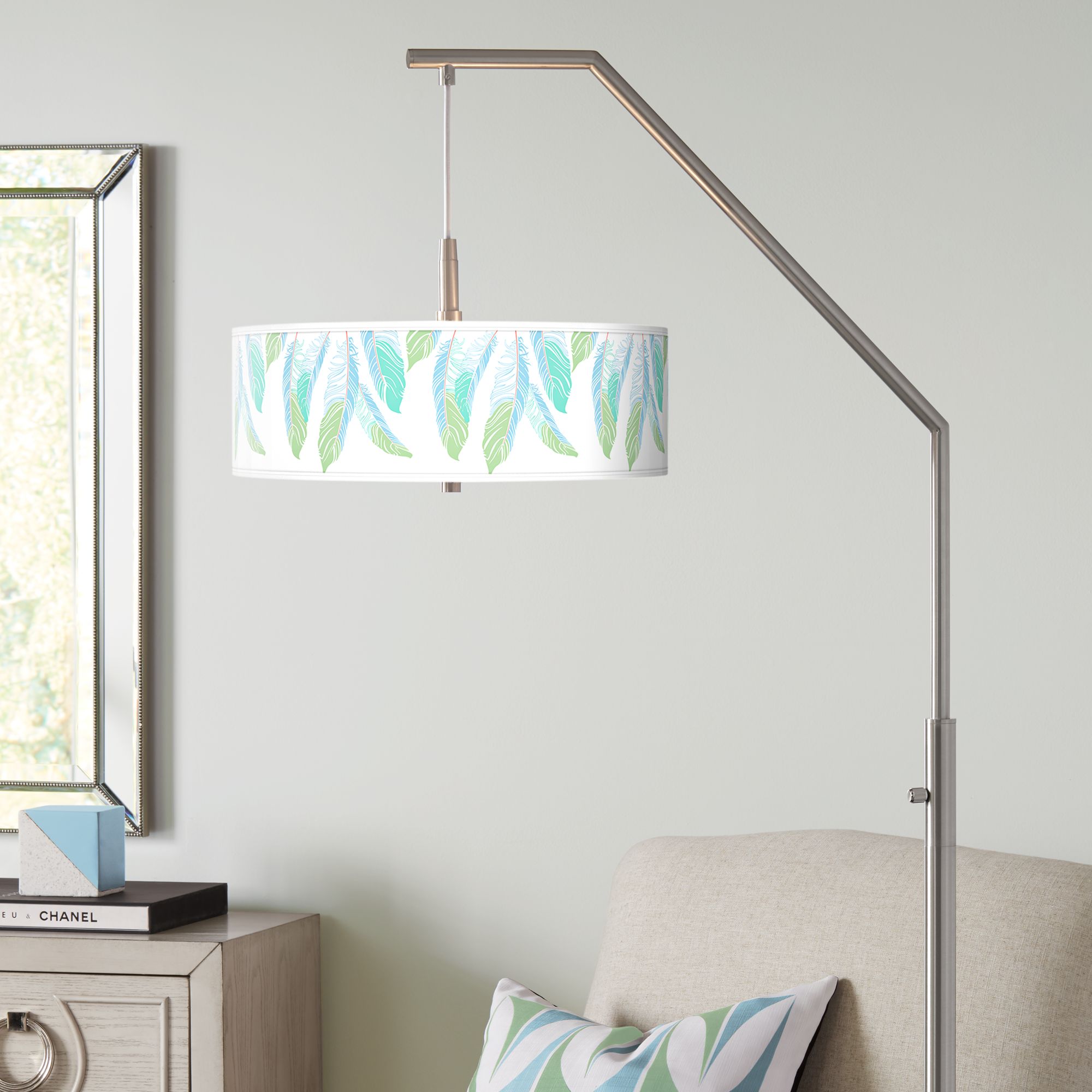 Light as a Feather Giclee Shade Arc Floor Lamp