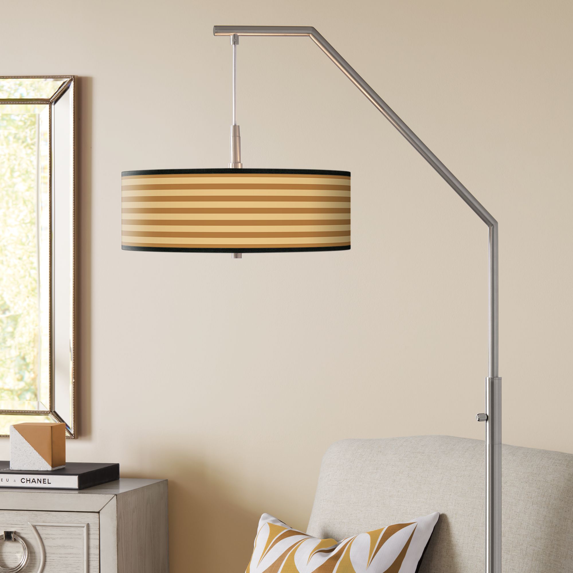 Butterscotch Parallels Giclee Shade Arc Floor Lamp