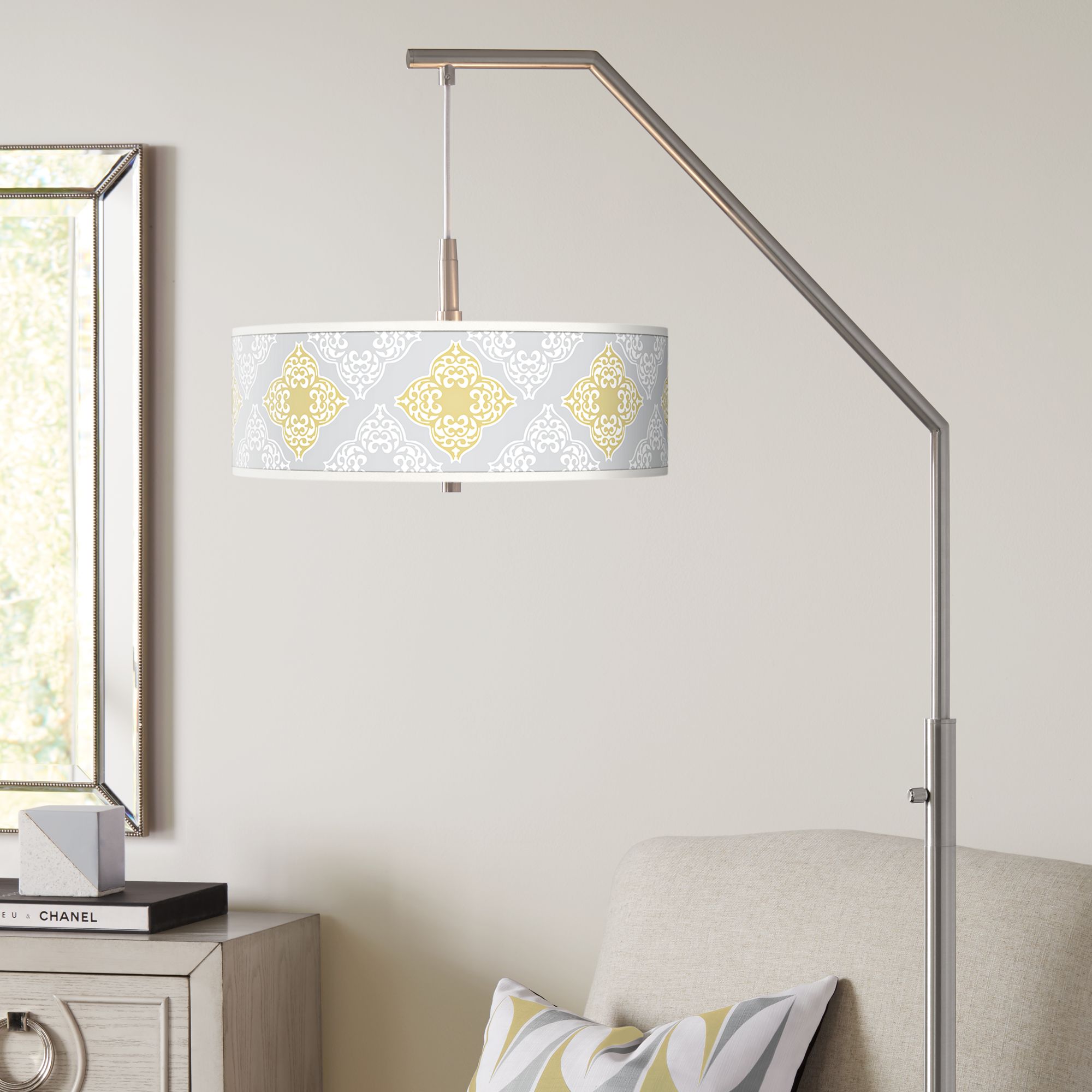 Aster Grey Giclee Shade Arc Floor Lamp