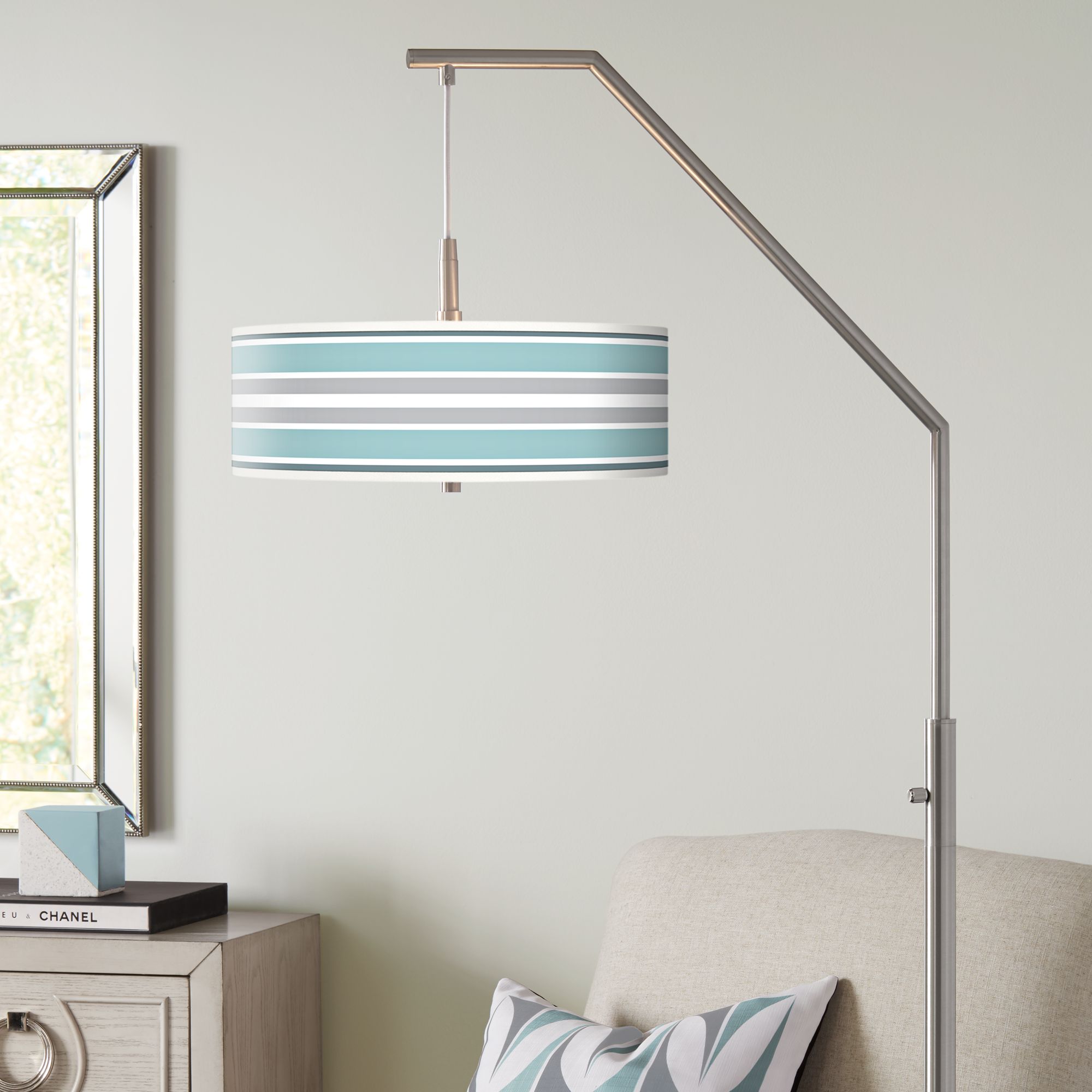 Multi Color Stripes Giclee Shade Arc Floor Lamp