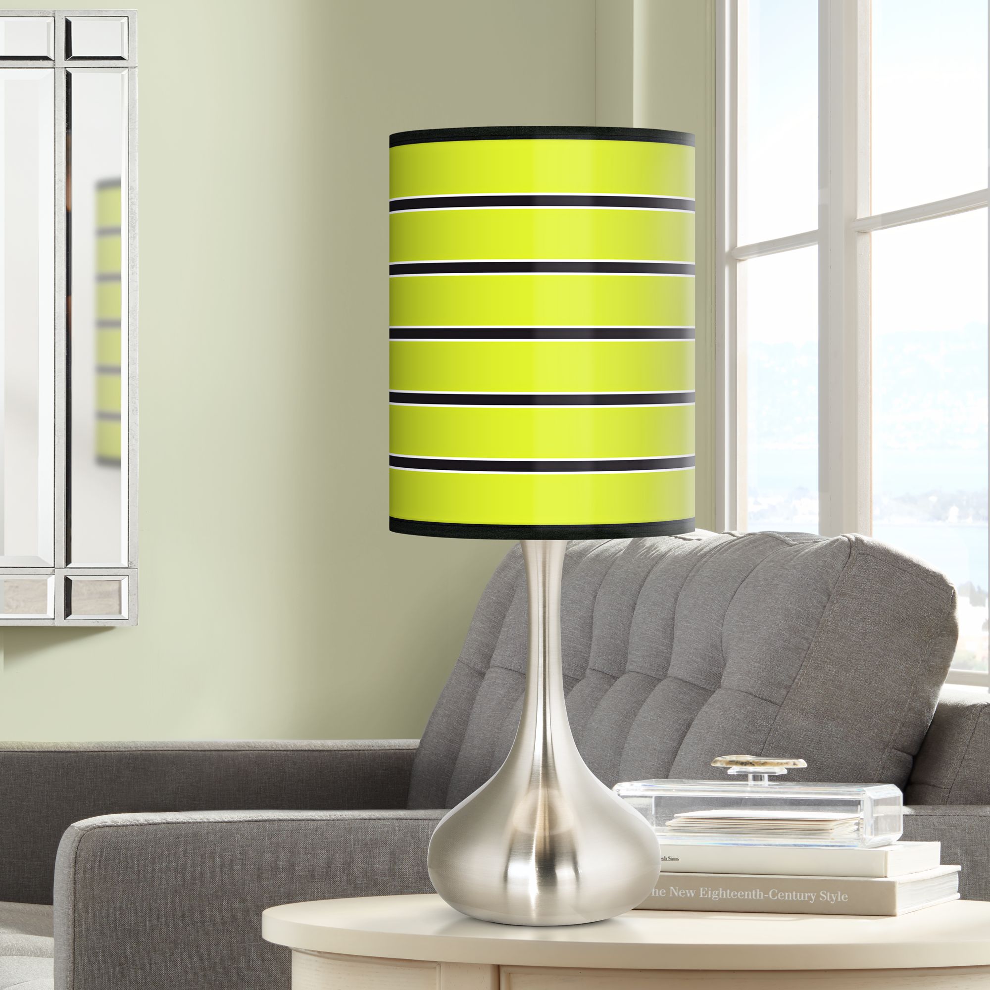 Bold Lime Green Stripe Giclee Droplet Table Lamp