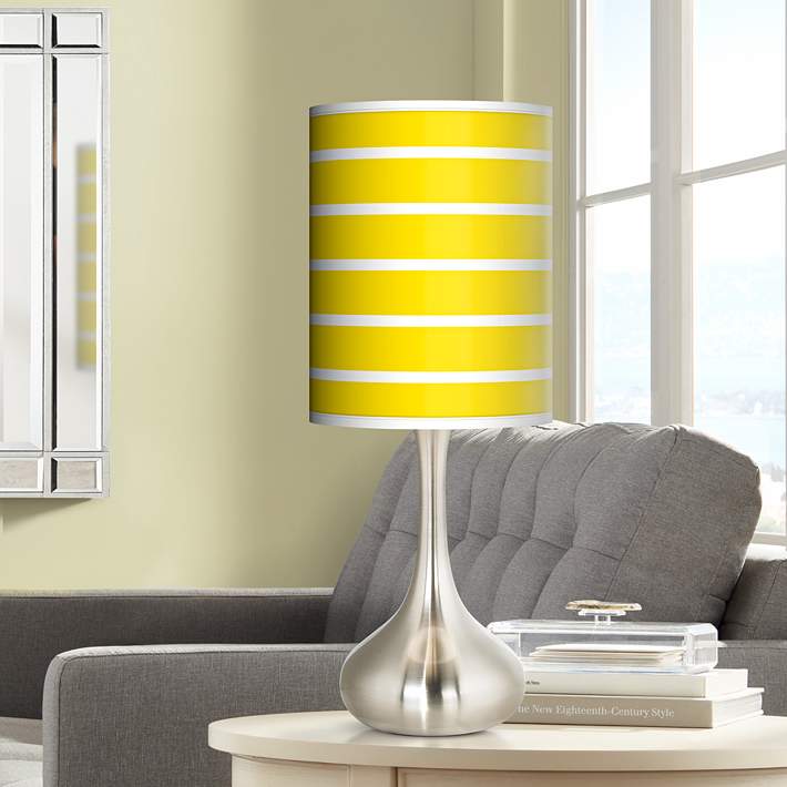 Yellow Stripes Giclee Shade, Yellow And Gray Table Lamps