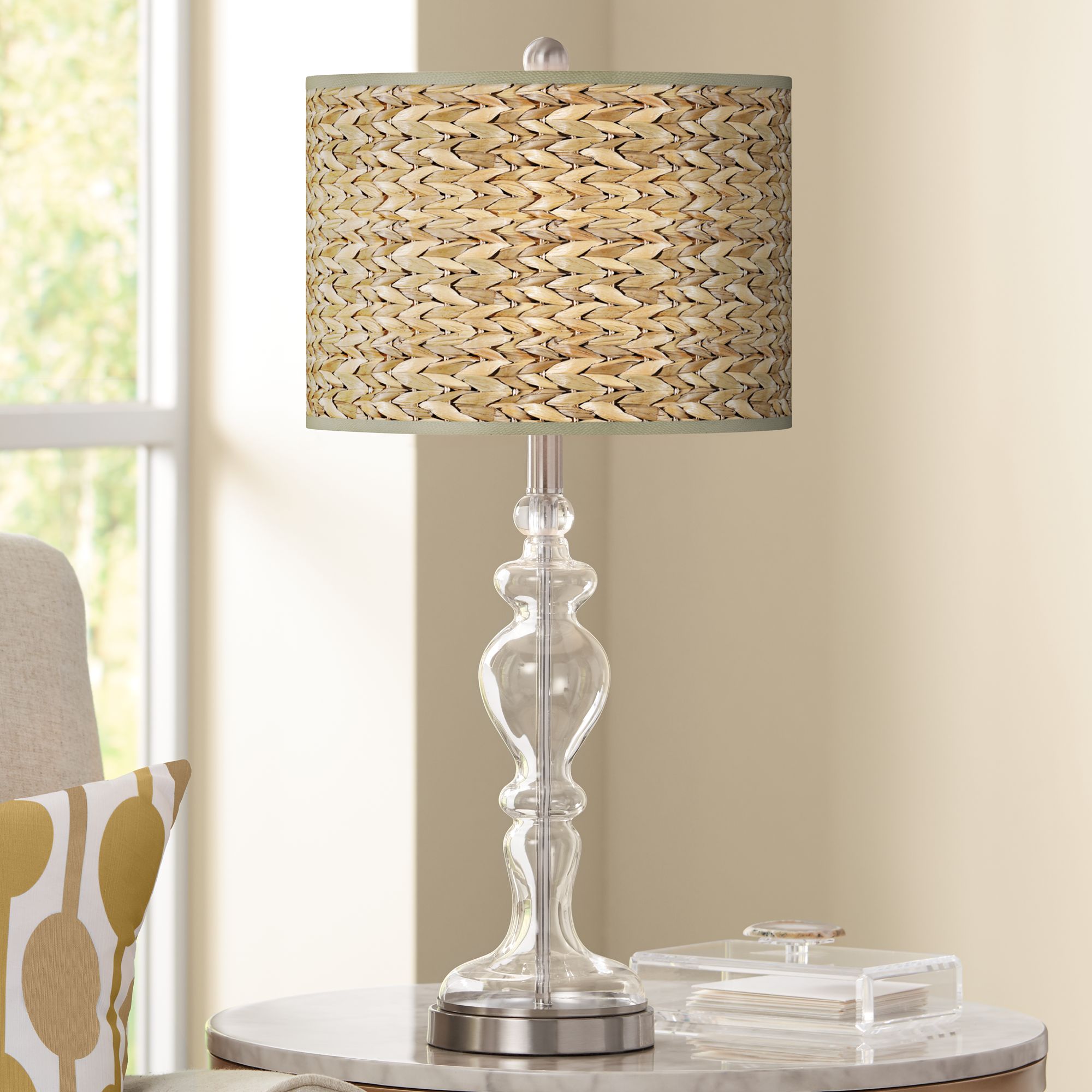 Seagrass Print Pattern Apothecary Clear Glass Table Lamp