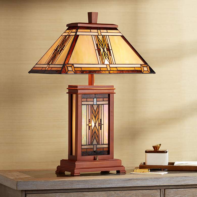 Image 1 Walnut Mission Collection Tiffany-Style Table Lamp
