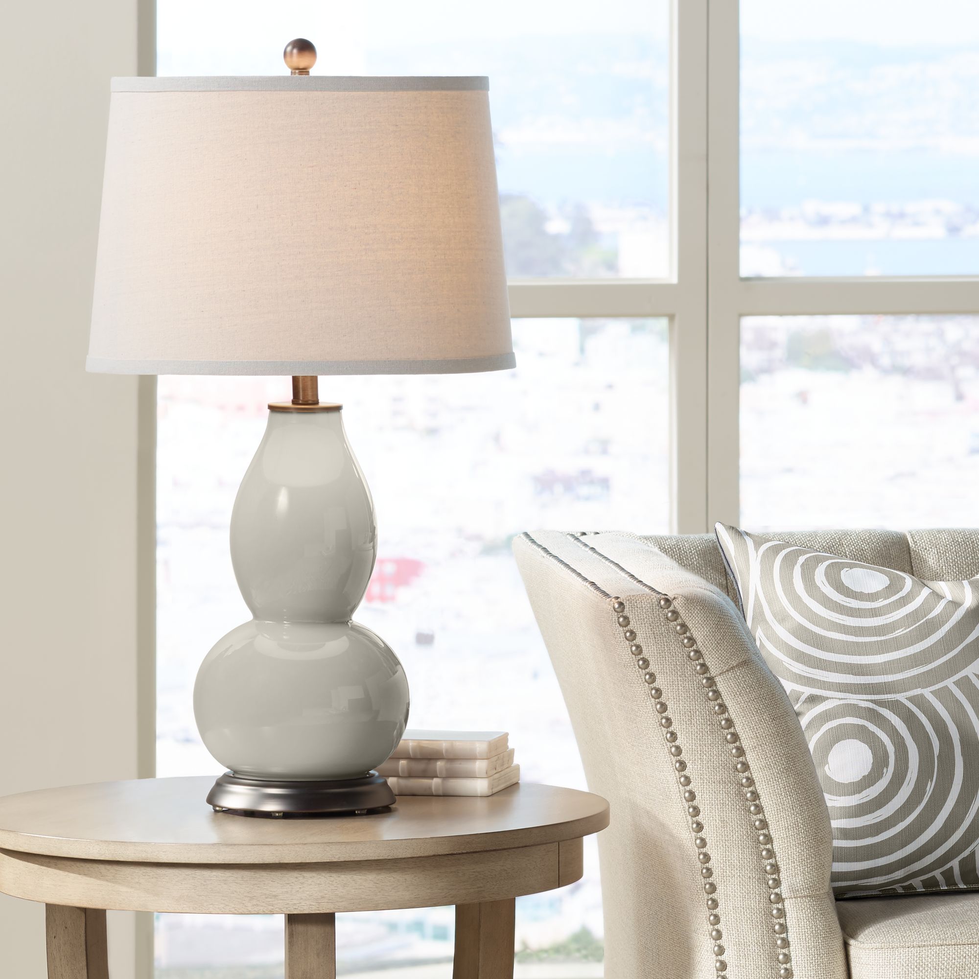 Requisite Gray Double Gourd Table Lamp