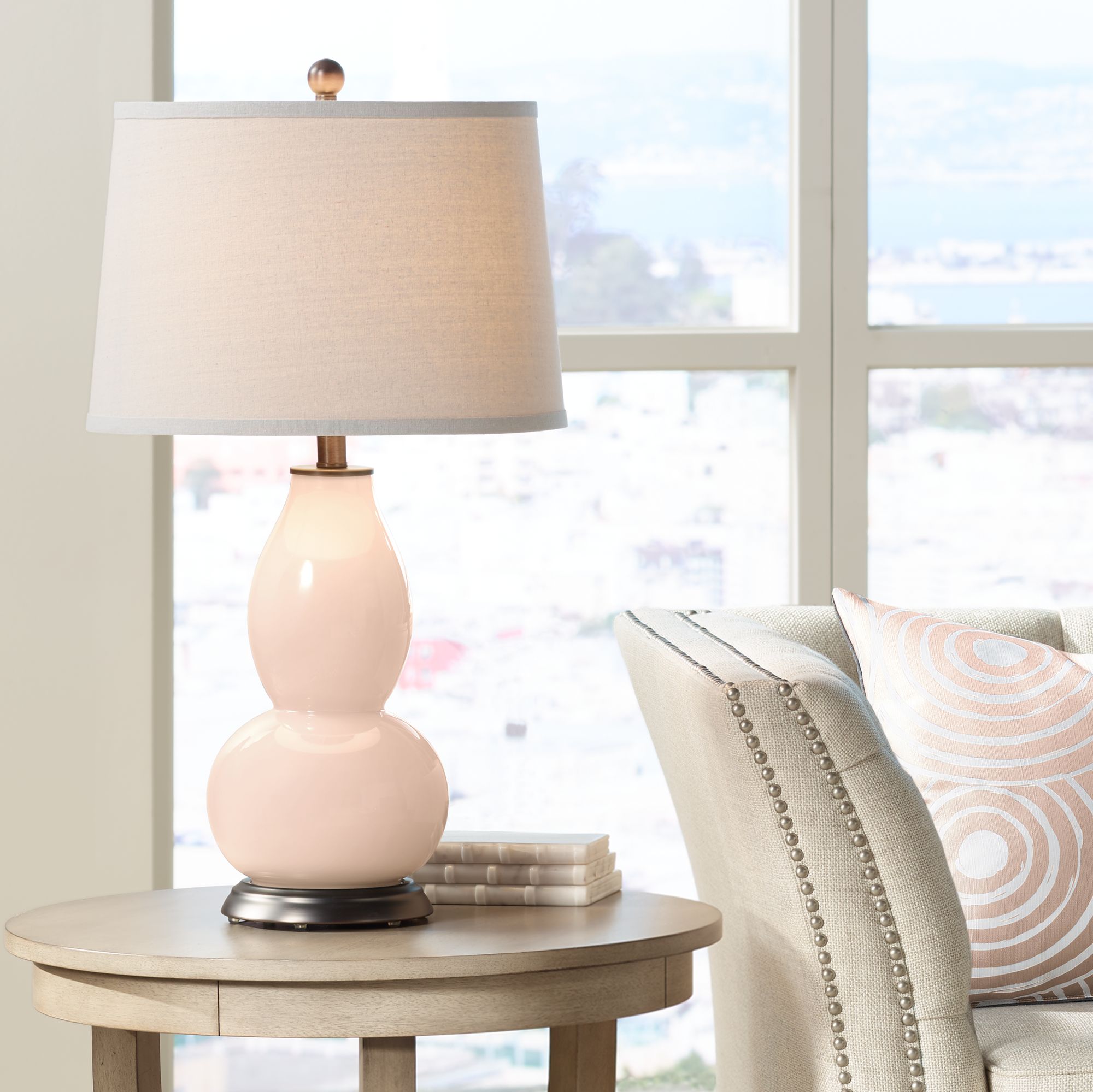 Linen Pink Double Gourd Table Lamp