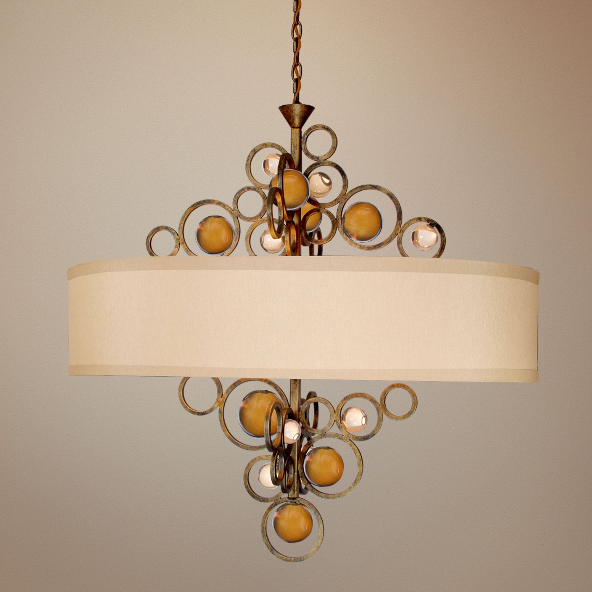 Free Wheeling 36" Wide Golden Ochre Oval Chandelier