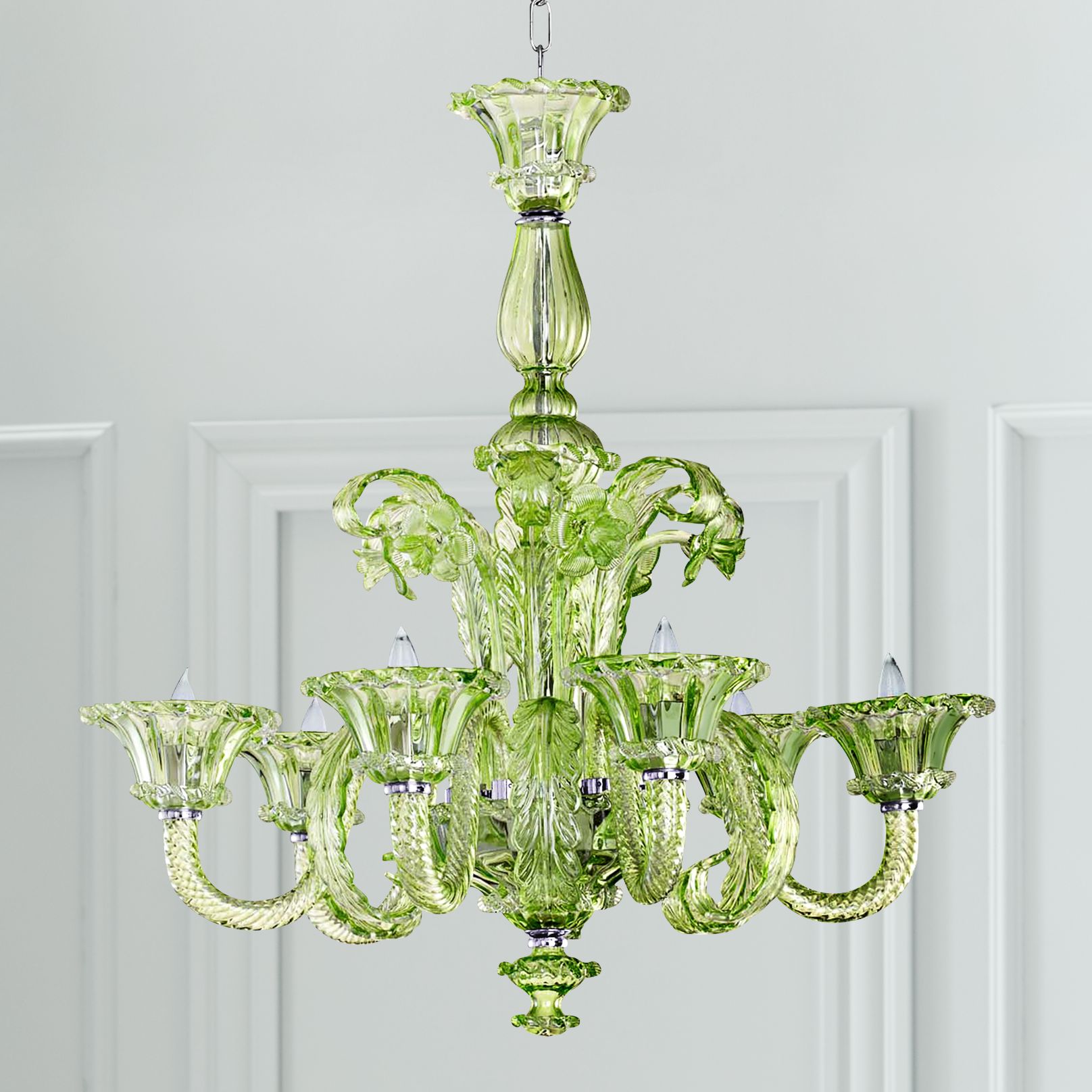 La Scala Green Glass Chandelier