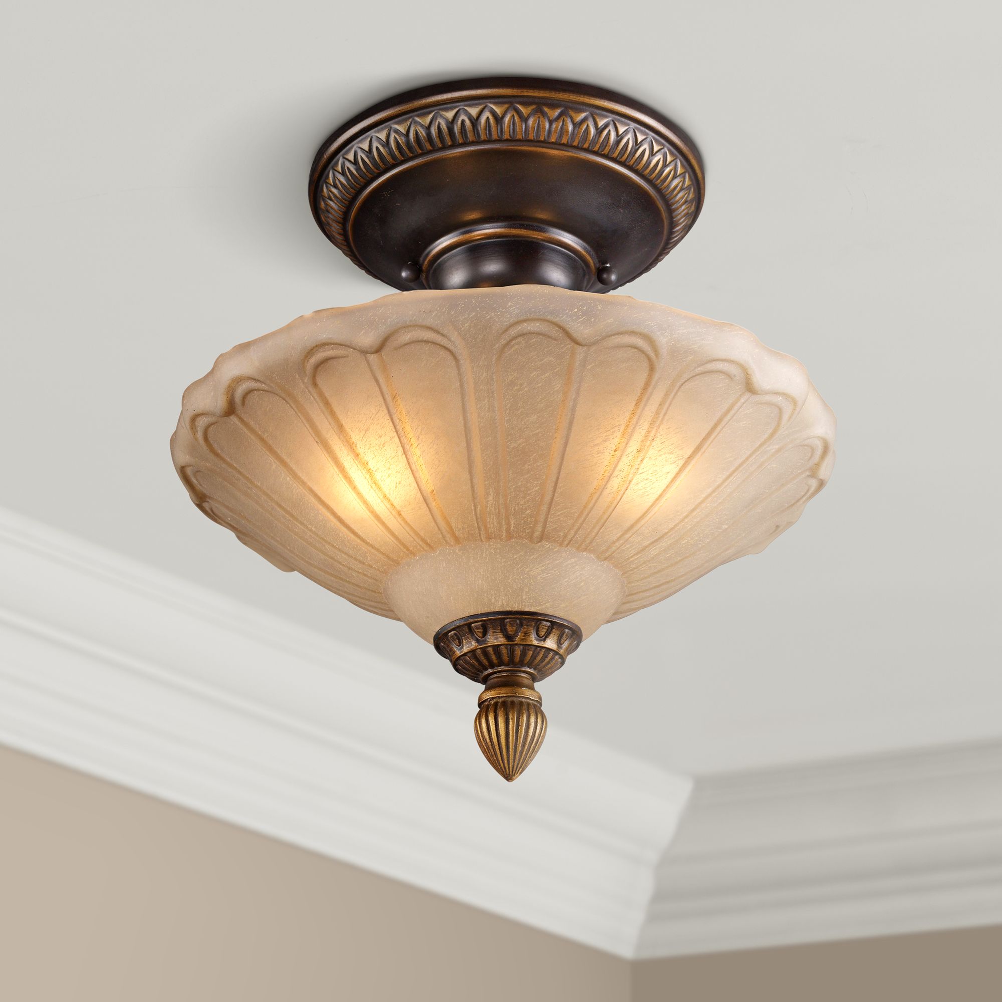 Restoration Collection 12" Wide Golden Bronze Ceiling Light