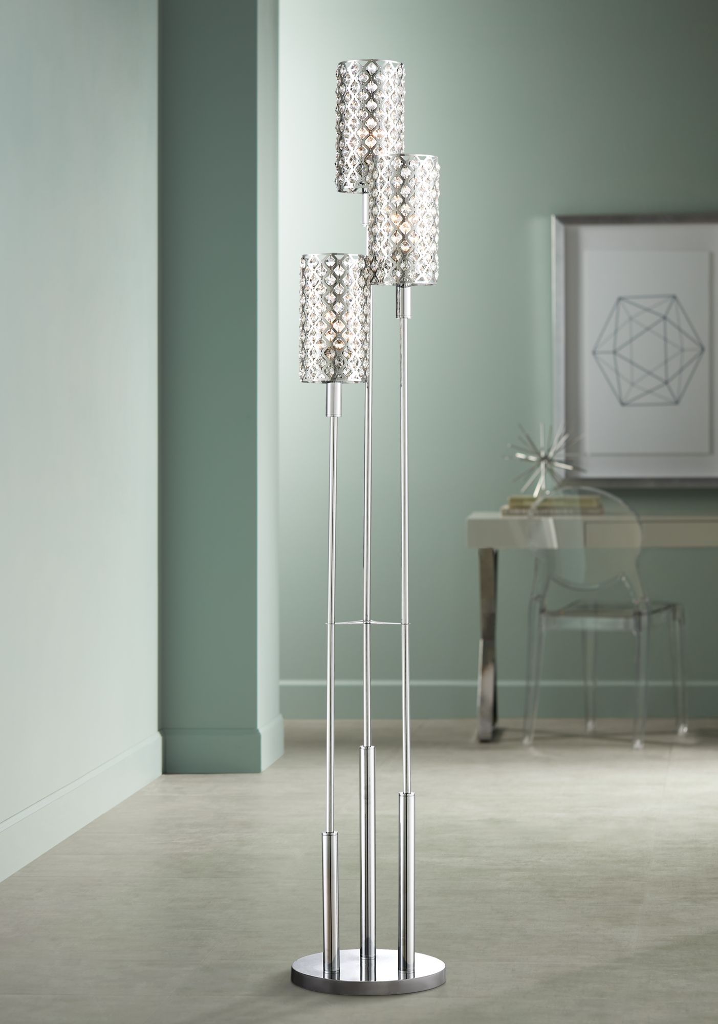 Possini Euro 3-Tier Glitz Crystal and Chrome Floor Lamp