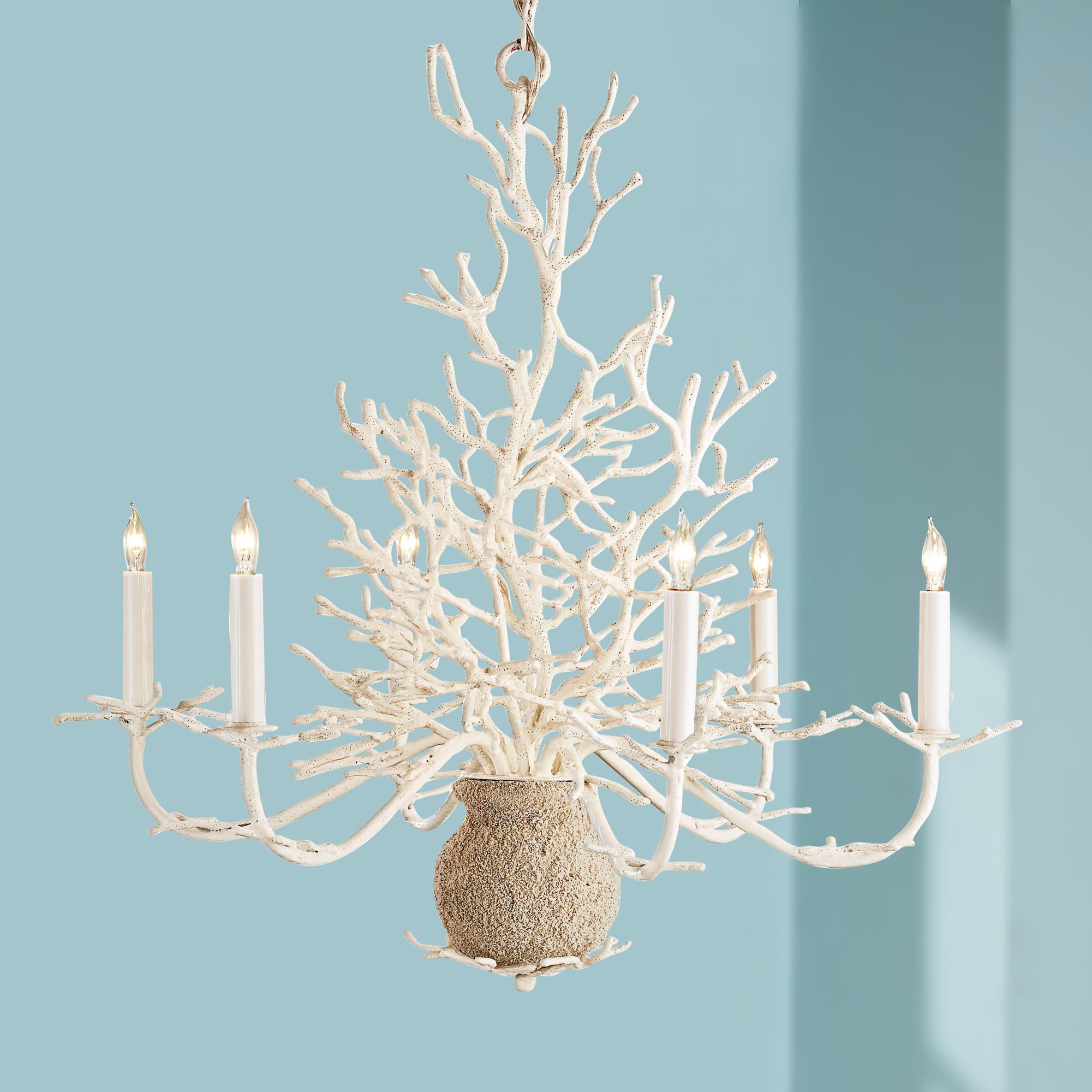 Currey and Company Seaward 29" Wide White Sand Chandelier