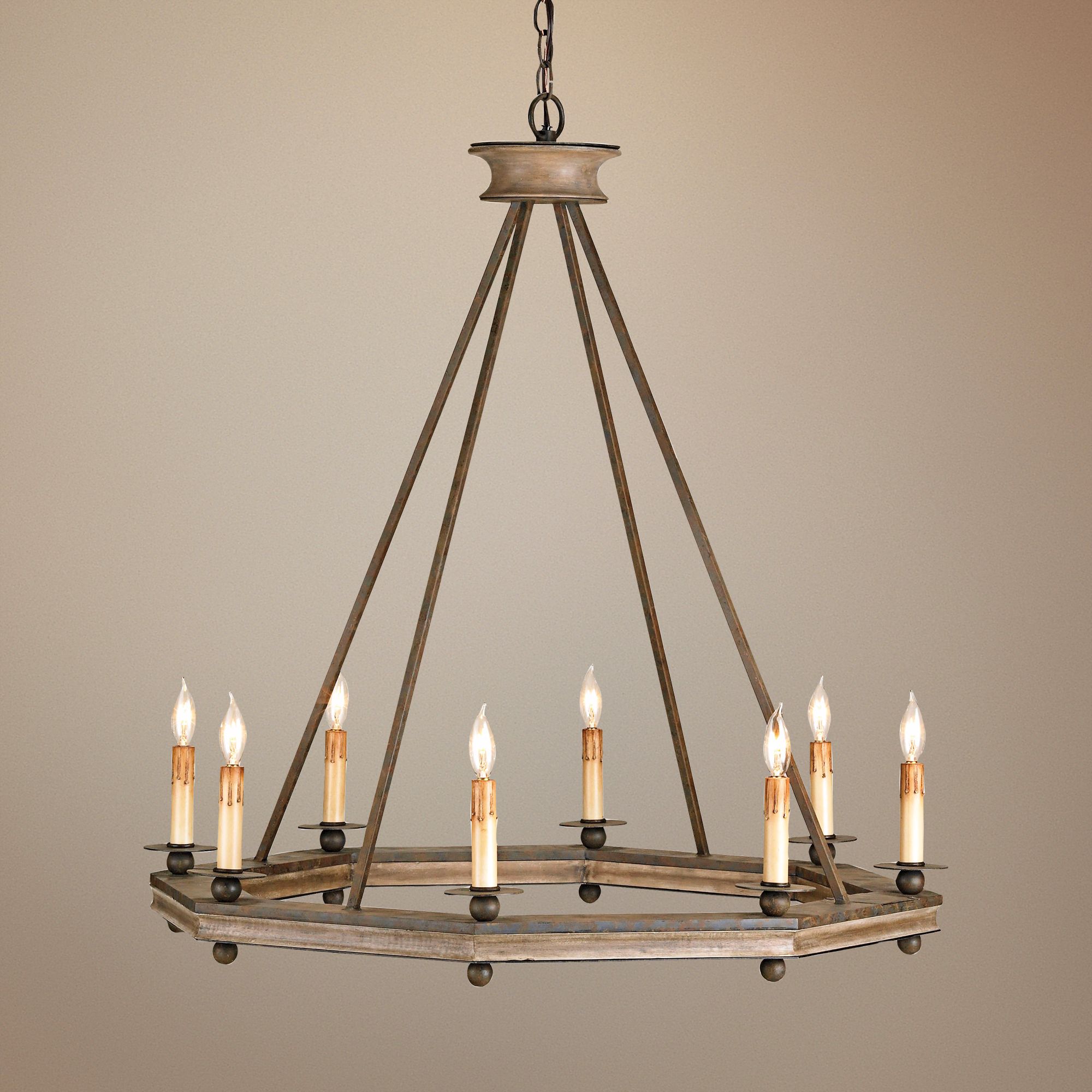 Currey and Company Bonfire 32" Wide Rust Wood Chandelier