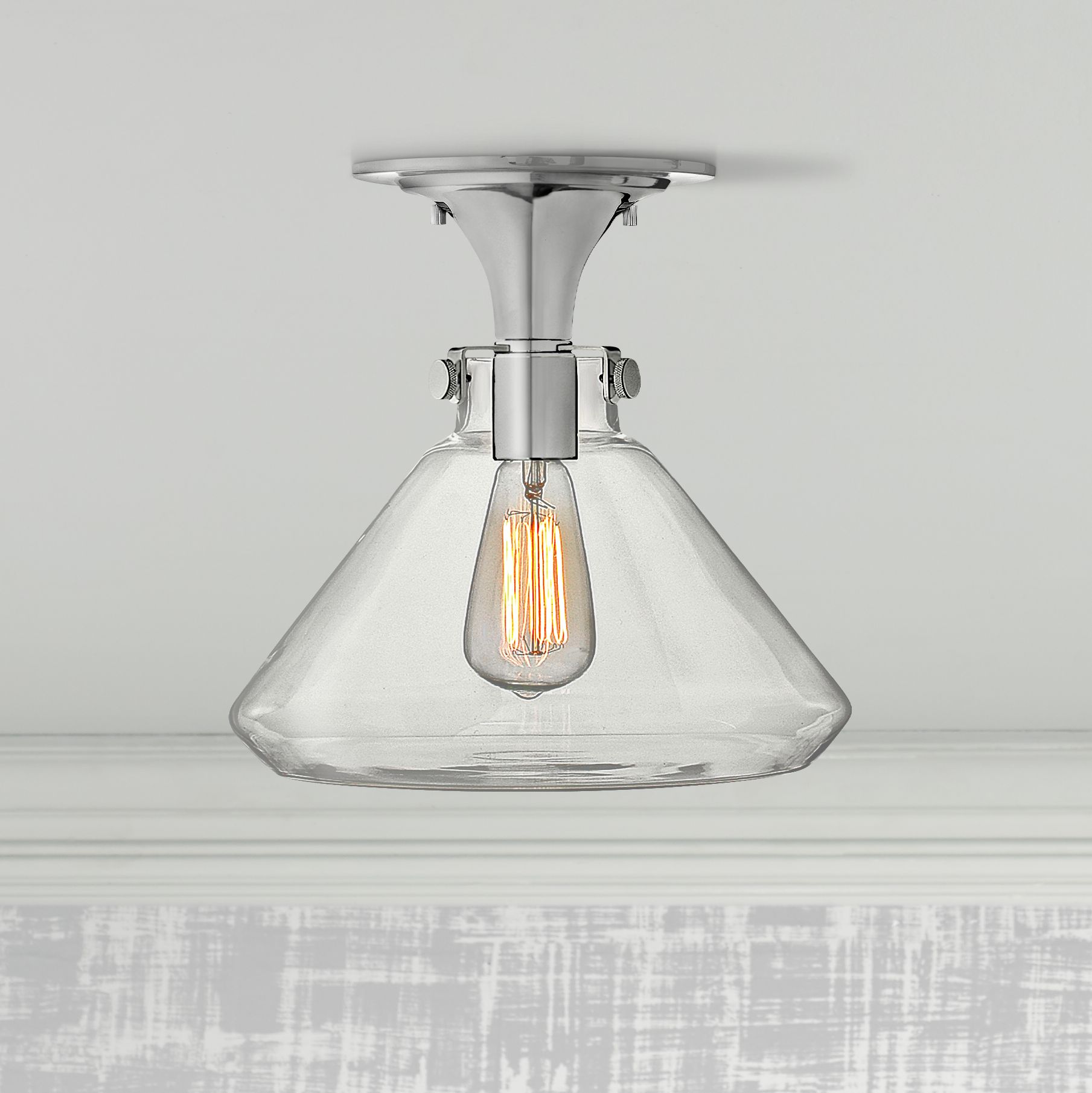 Hinkley Congress Chrome 12 Wide Clear Glass Ceiling Light