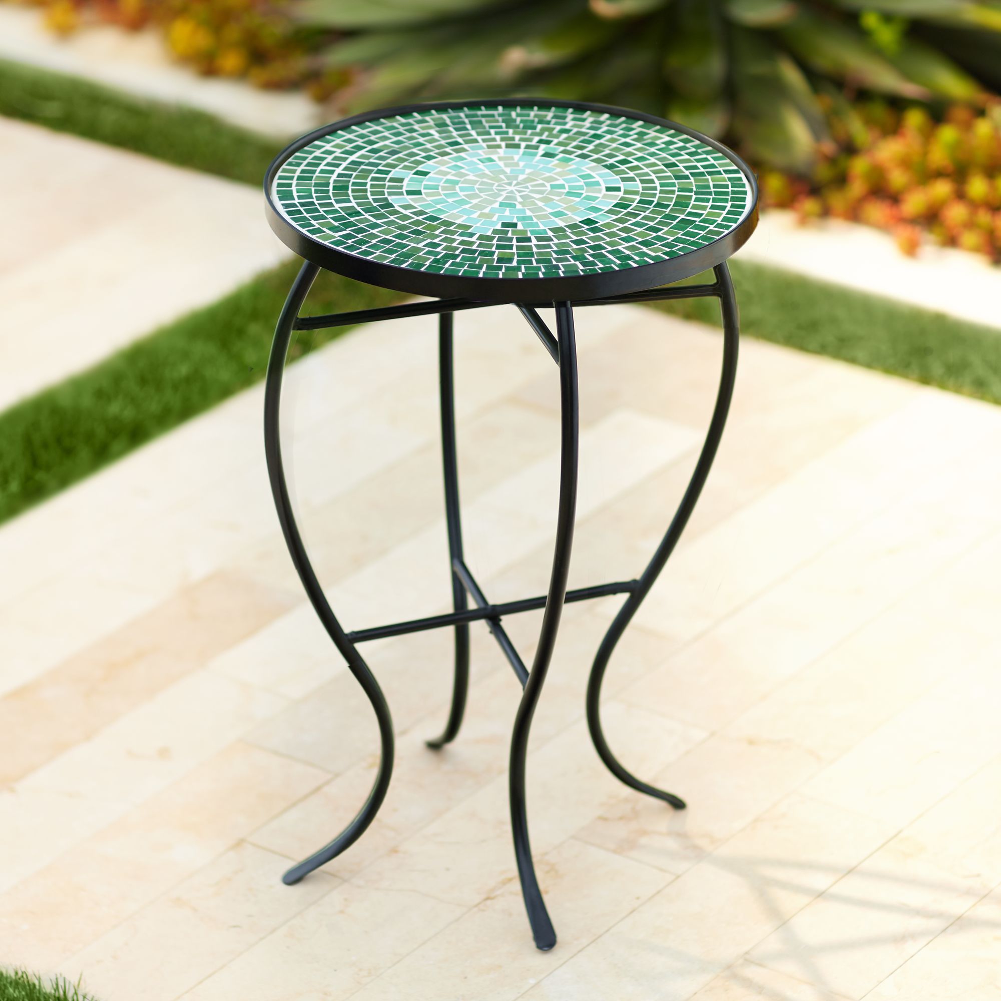 Bella Green Mosaic Outdoor Accent Table 2X595 Lamps Plus