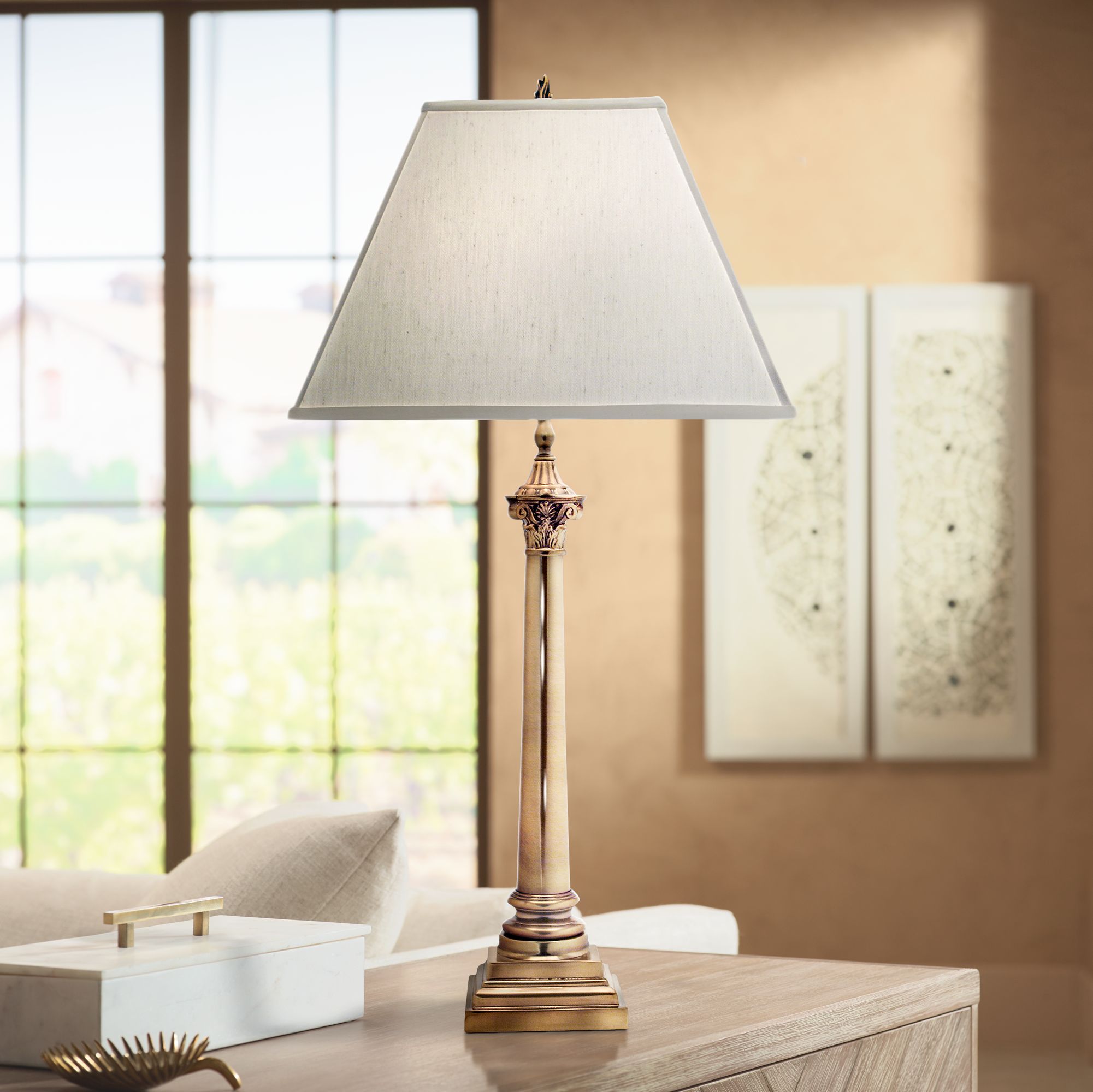 Stiffel Aged Brass Table Lamp – Elegant Modern Home Lighting
