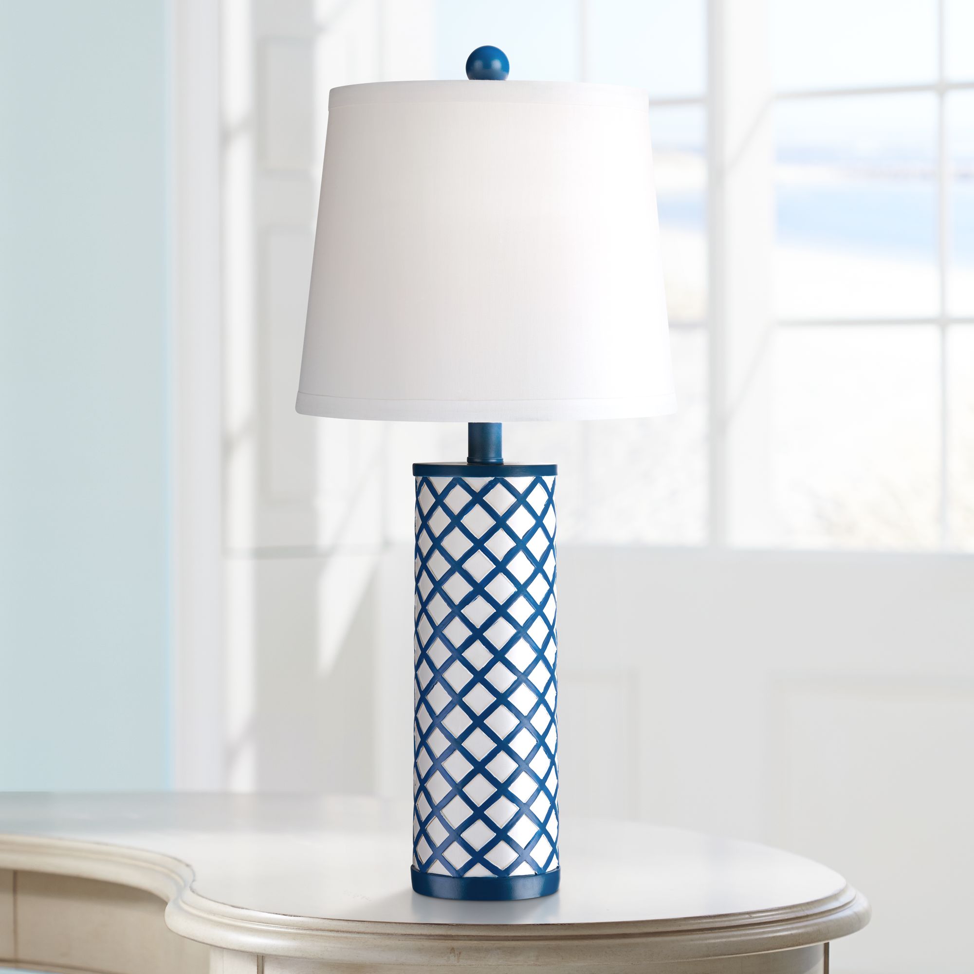 Gisele Blue Lattice Column Table Lamp