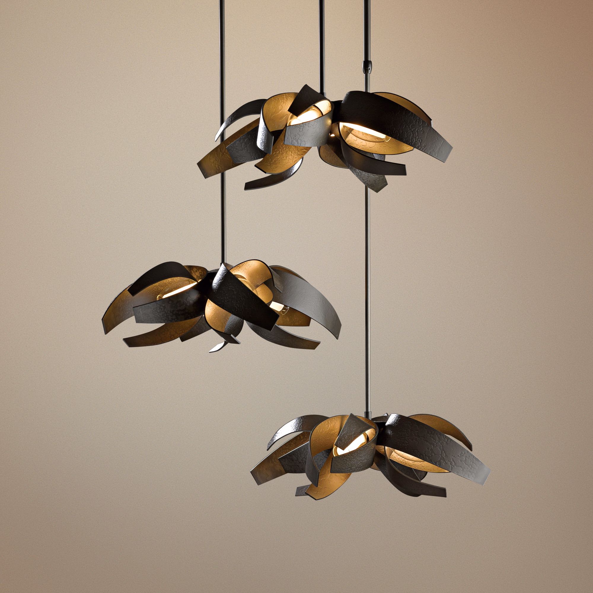 Hubbardton Forge Corona Dark Smoke Triple Pendant Light