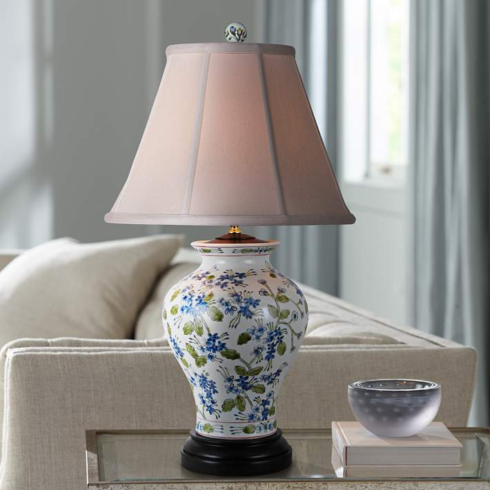 Blue And Green Fl Porcelain Vase, Vase Style Table Lamps
