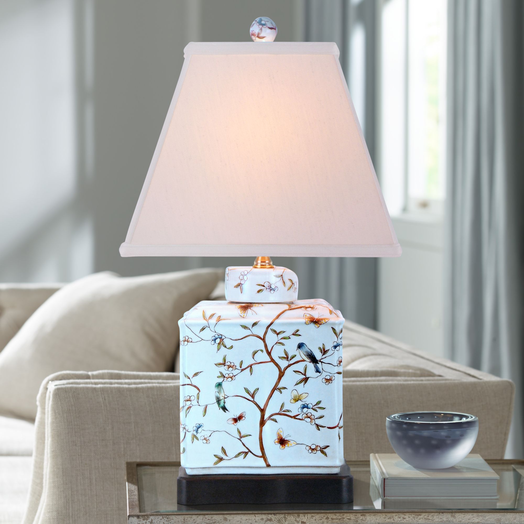 Floral 20" High Rectangular Porcelain Jar Accent Table Lamp