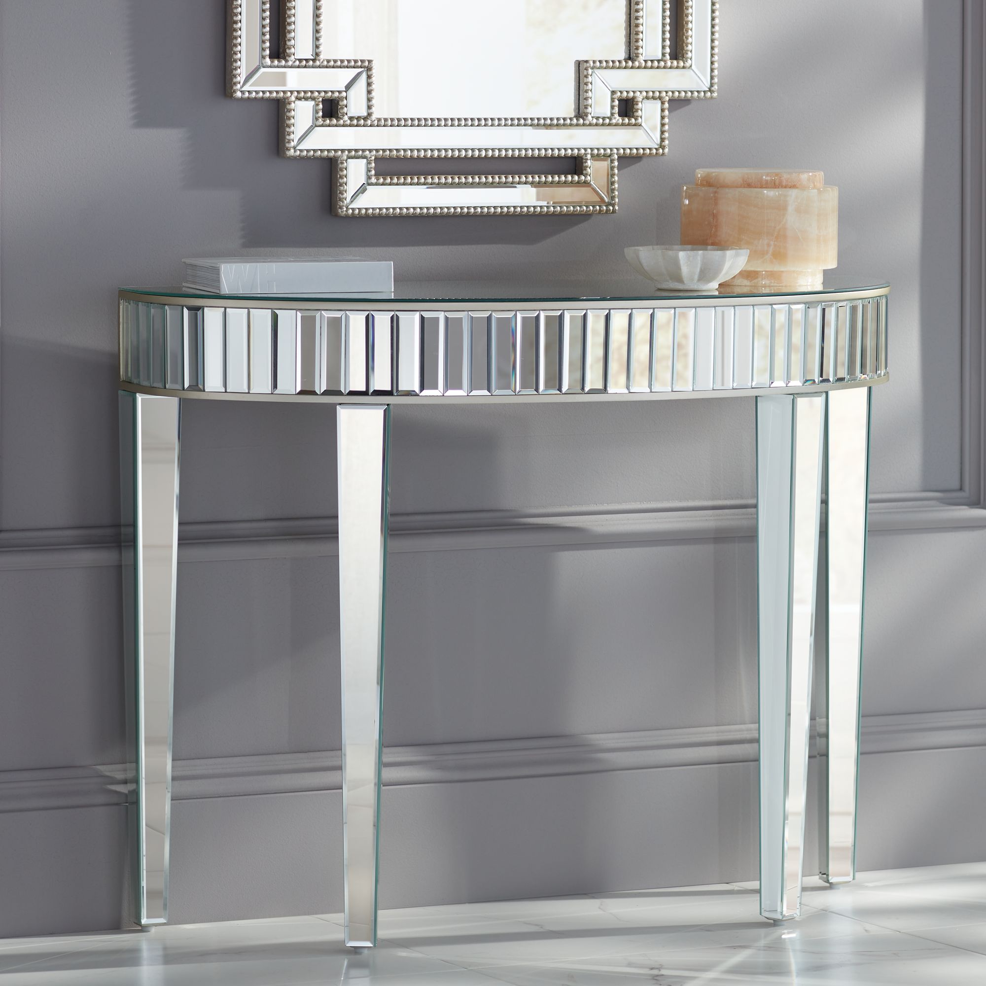 Liska 39 1/2" Wide Mirrored Demilune Console Table