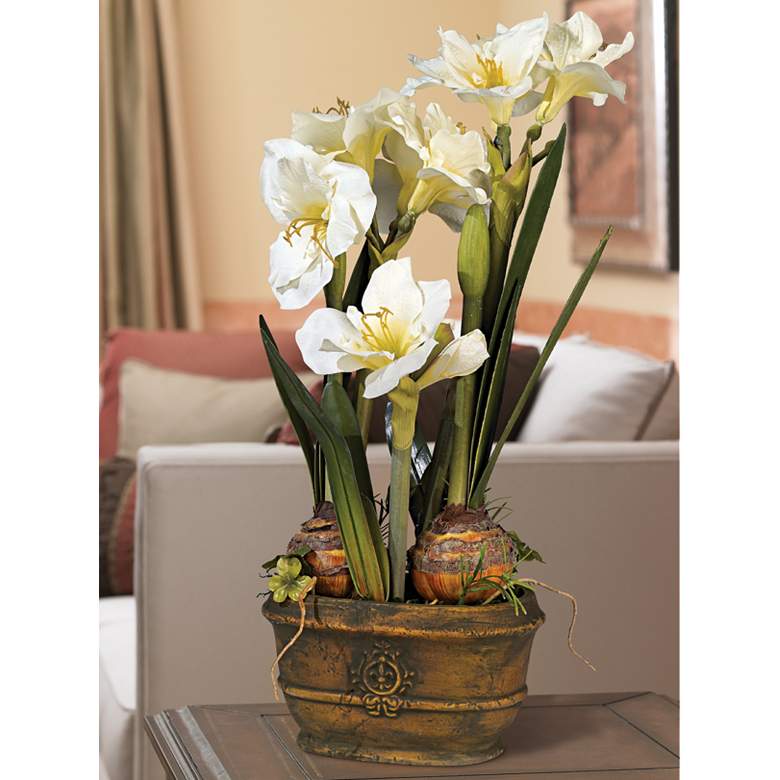 White Amaryllis 25&quot; High Faux Flower Arrangement