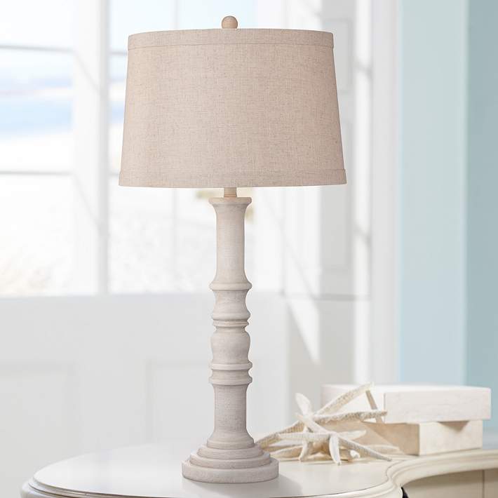 Augusta Antique White Table Lamp, Rustic Antique White Table Lamp