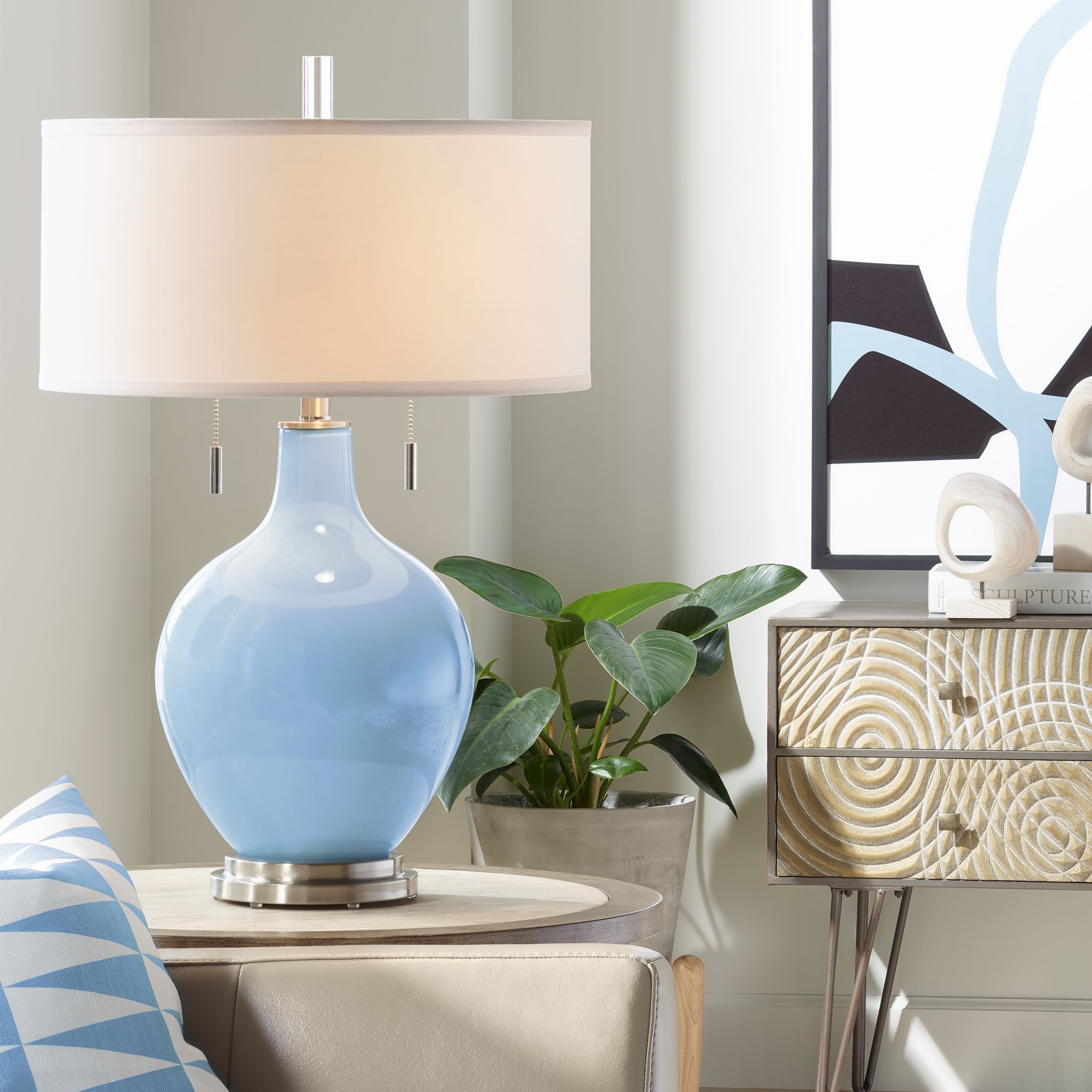 Placid Blue Toby Table Lamp – Modern Ceramic Base, Soft Glow
