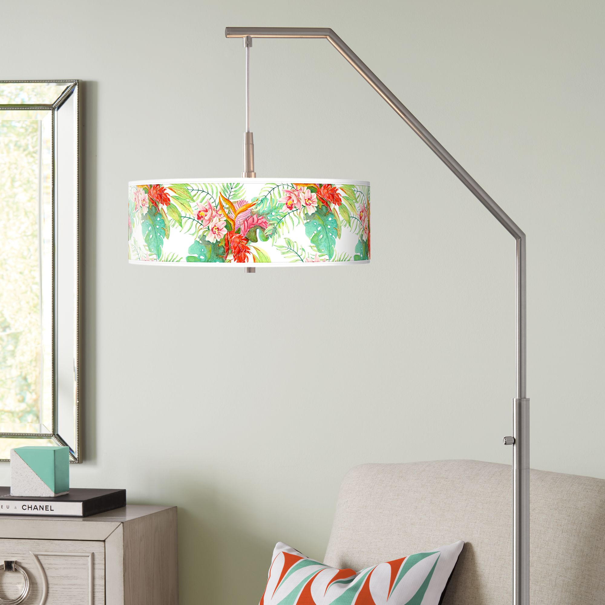Island Floral Giclee Shade Arc Floor Lamp