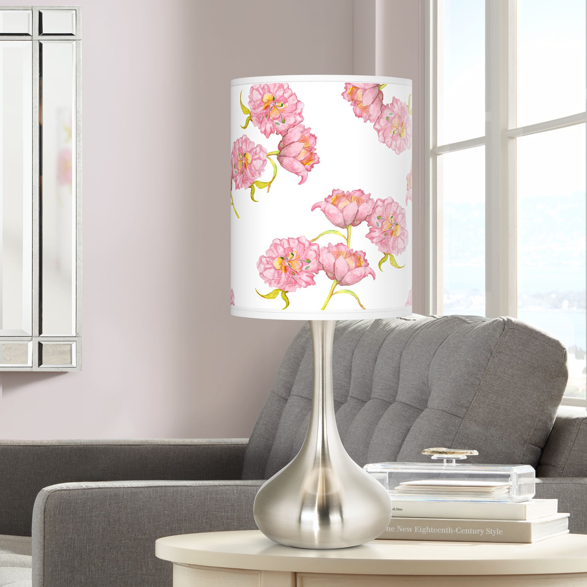 Pretty Peonies Giclee Droplet Table Lamp