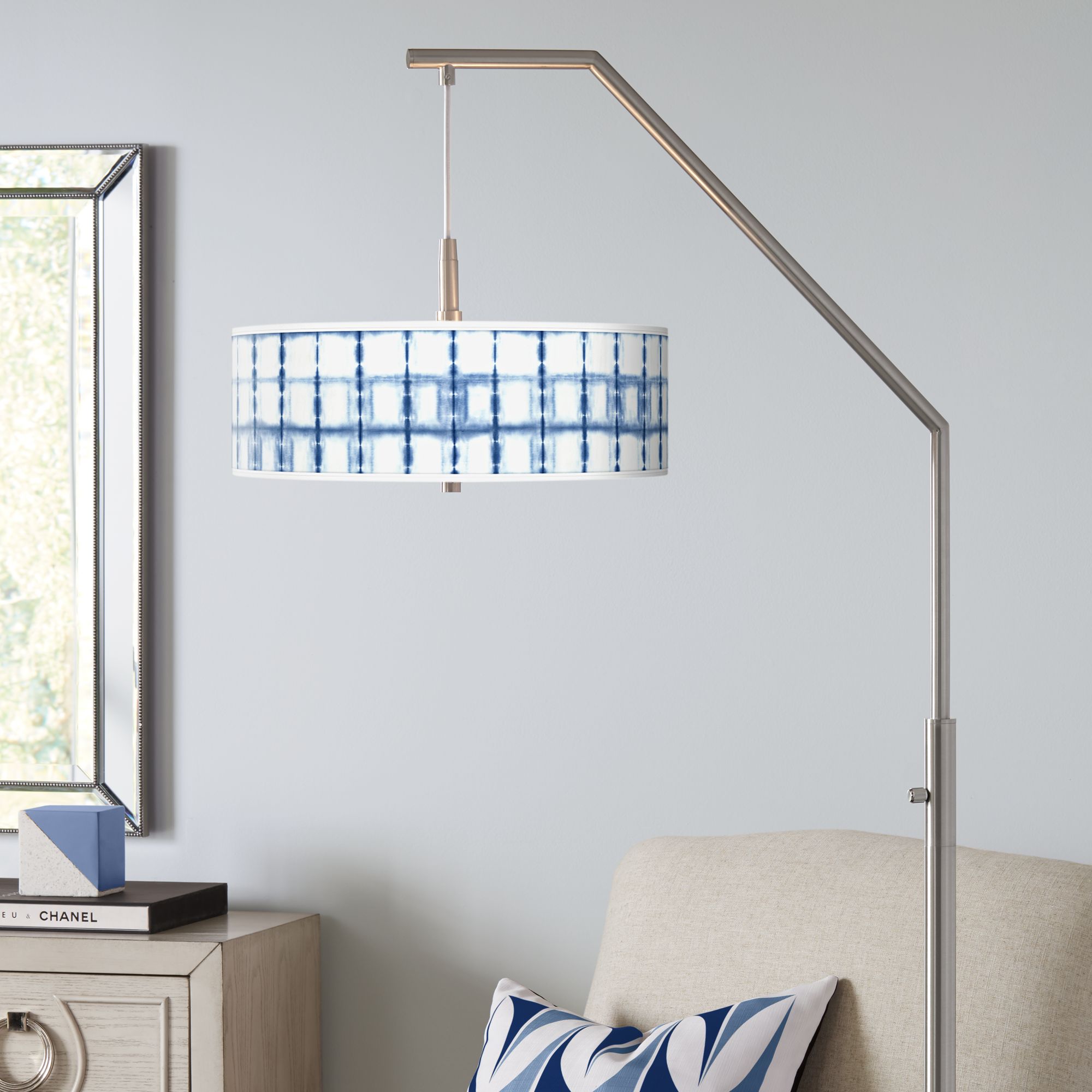 Blue Mist Giclee Shade Arc Floor Lamp