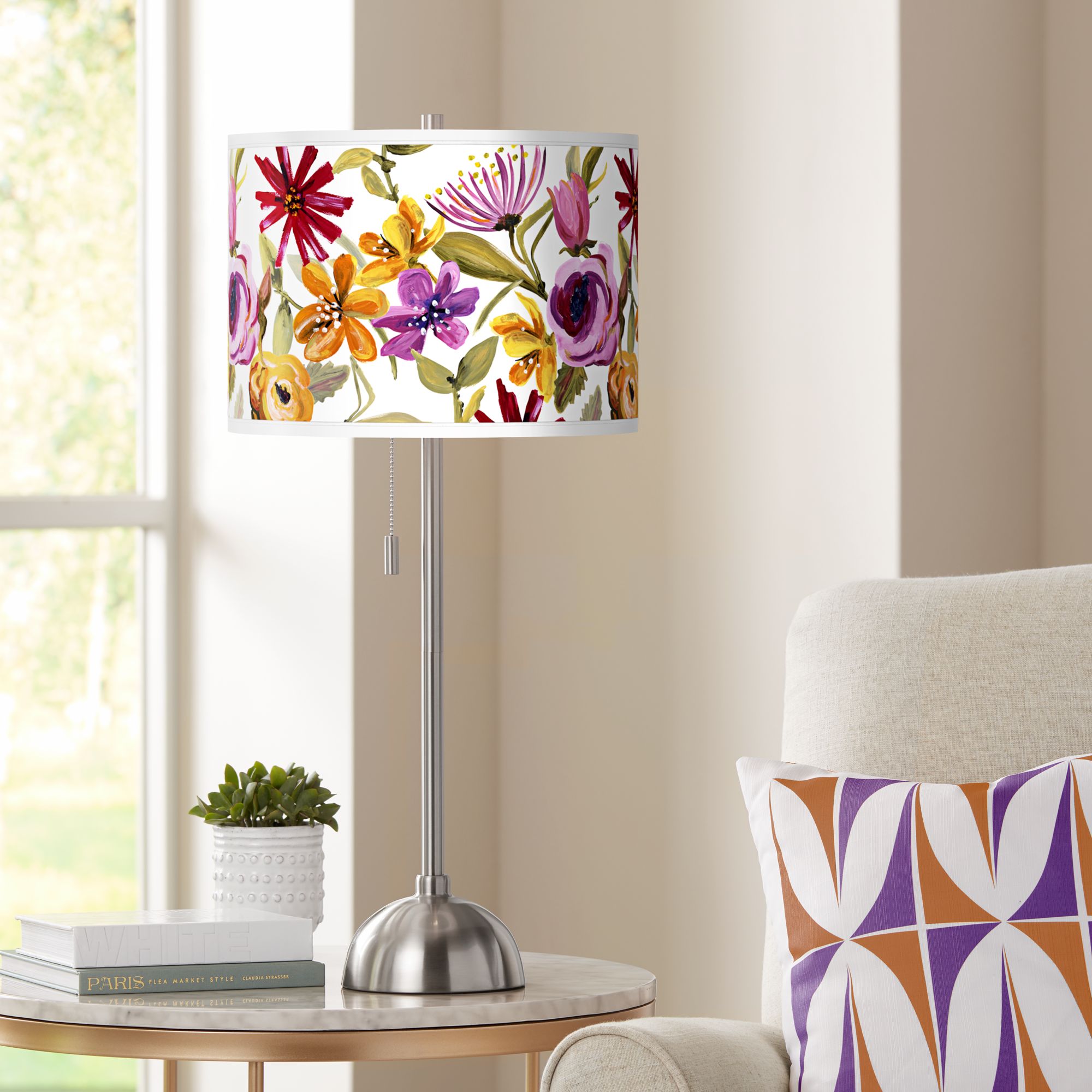 Bountiful Blooms Giclee Brushed Nickel Table Lamp