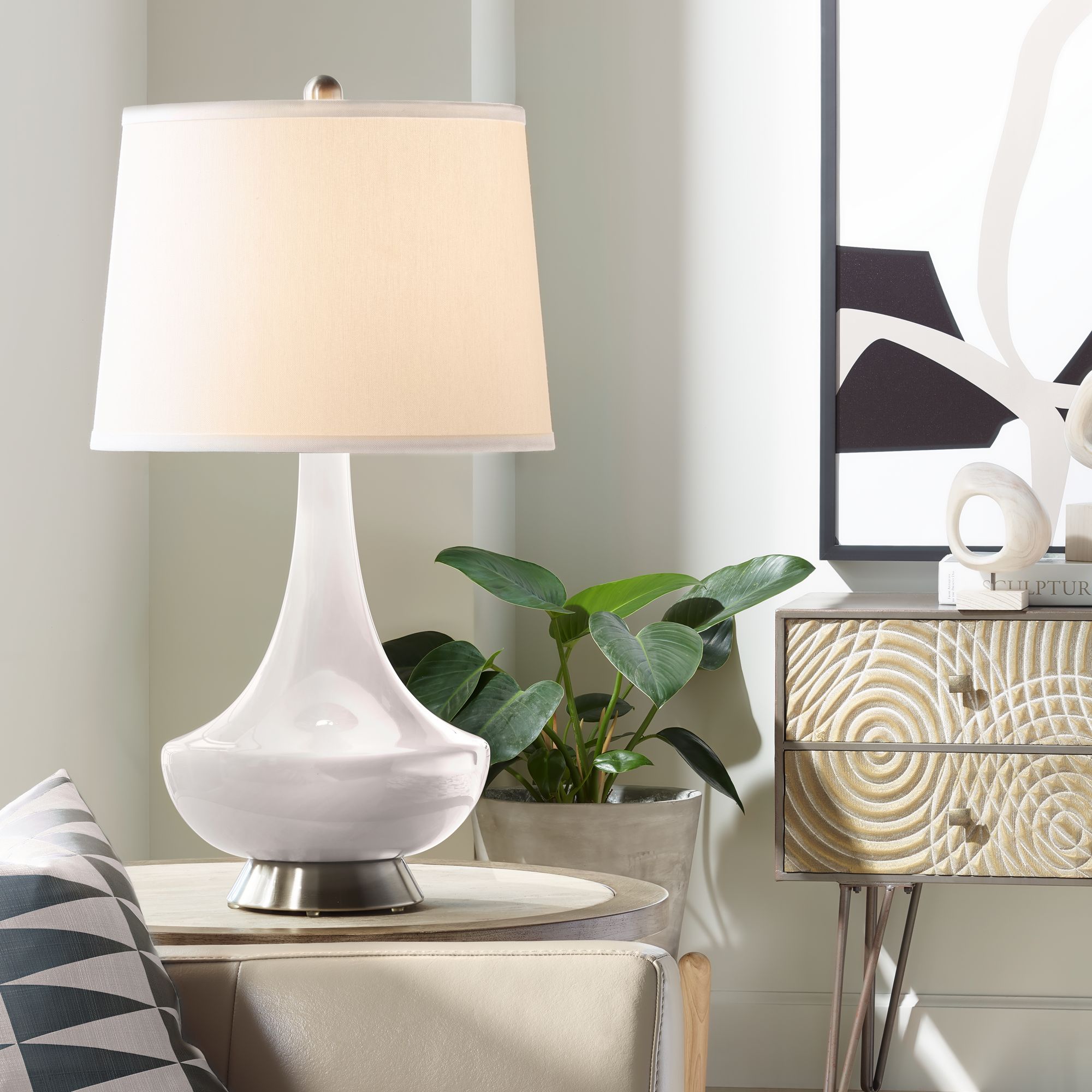 Smart White Gillan Glass Table Lamp