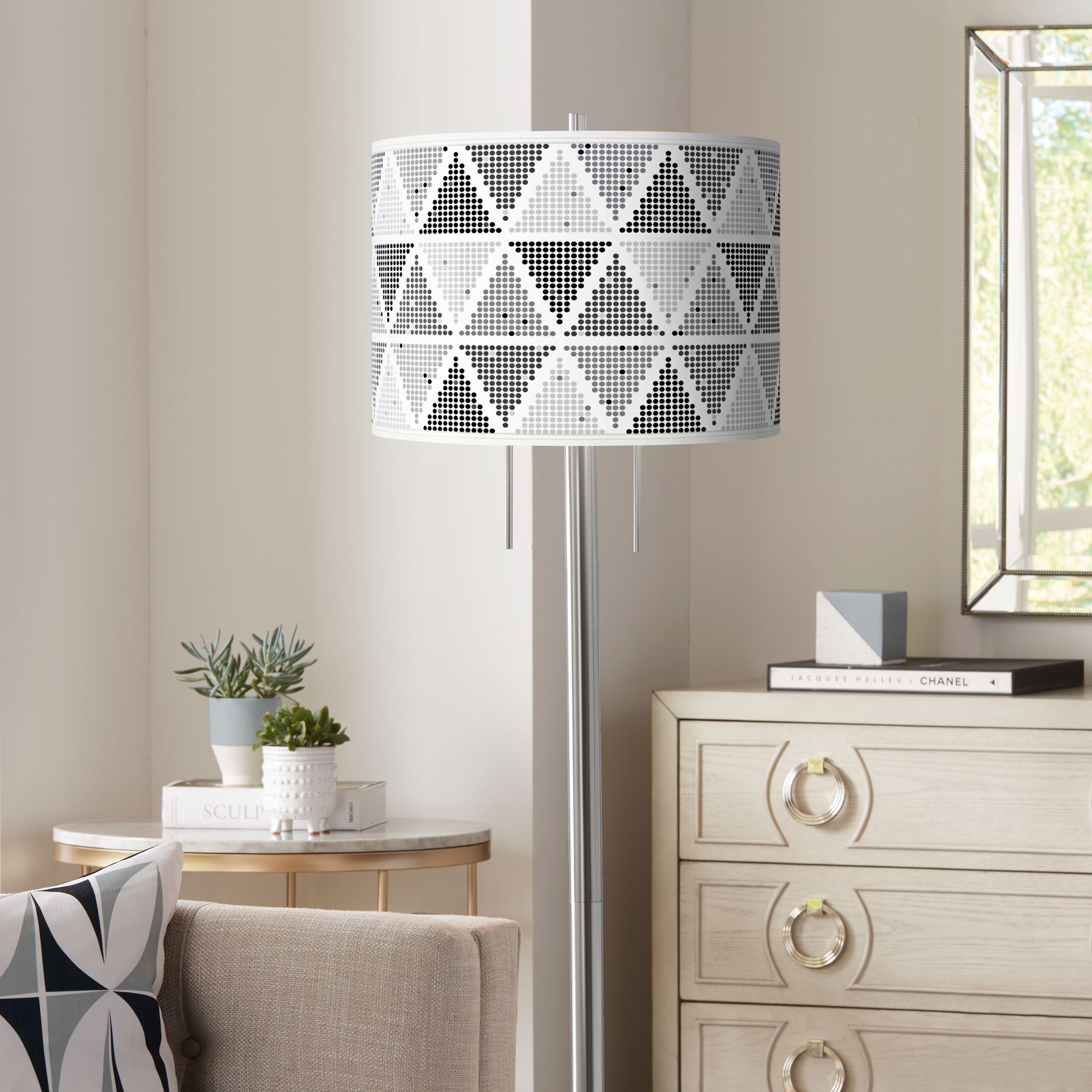 Pointillism Giclee Brushed Nickel Garth Floor Lamp