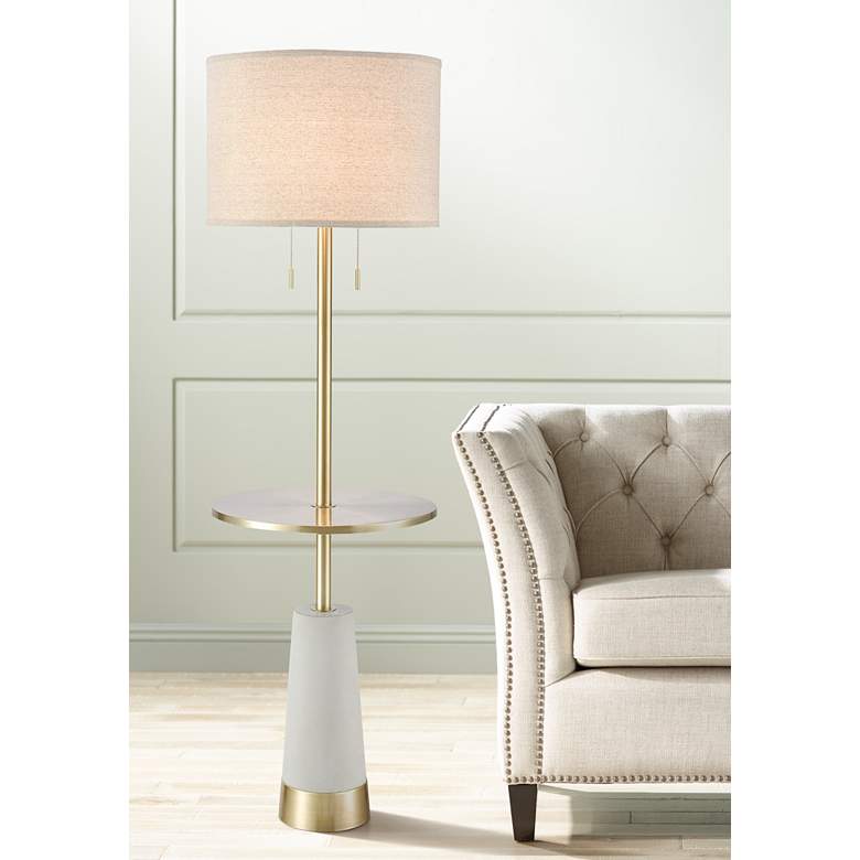 Image 1 Below the Surface Brass and Silver Tray Table Floor Lamp