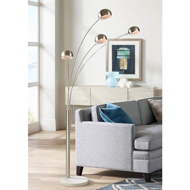 Image 1 Skyline Satin Nickel 4-Light Adjustable LED Arc Floor Lamp